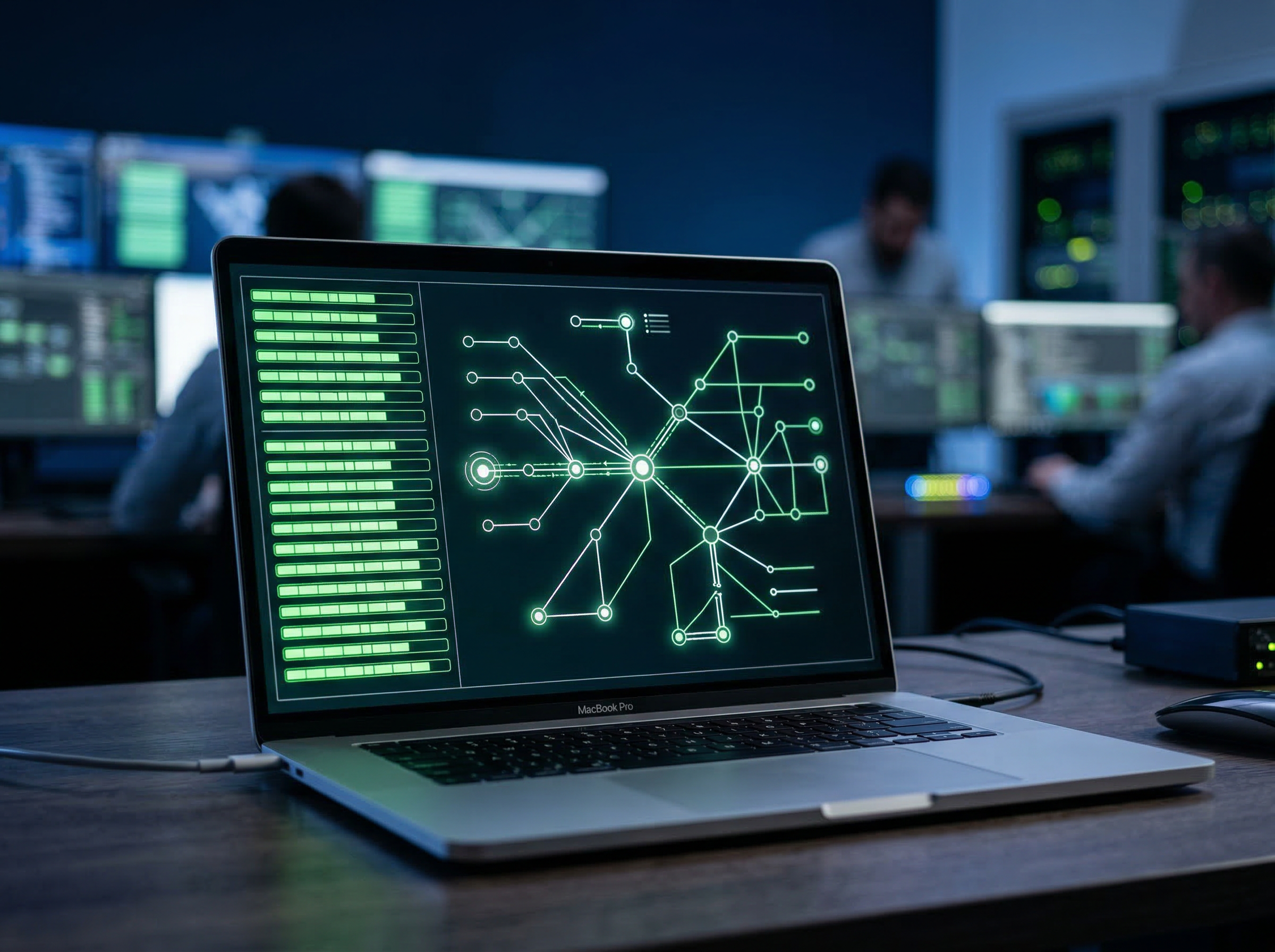 Network monitoring dashboard showing uptime status and topology