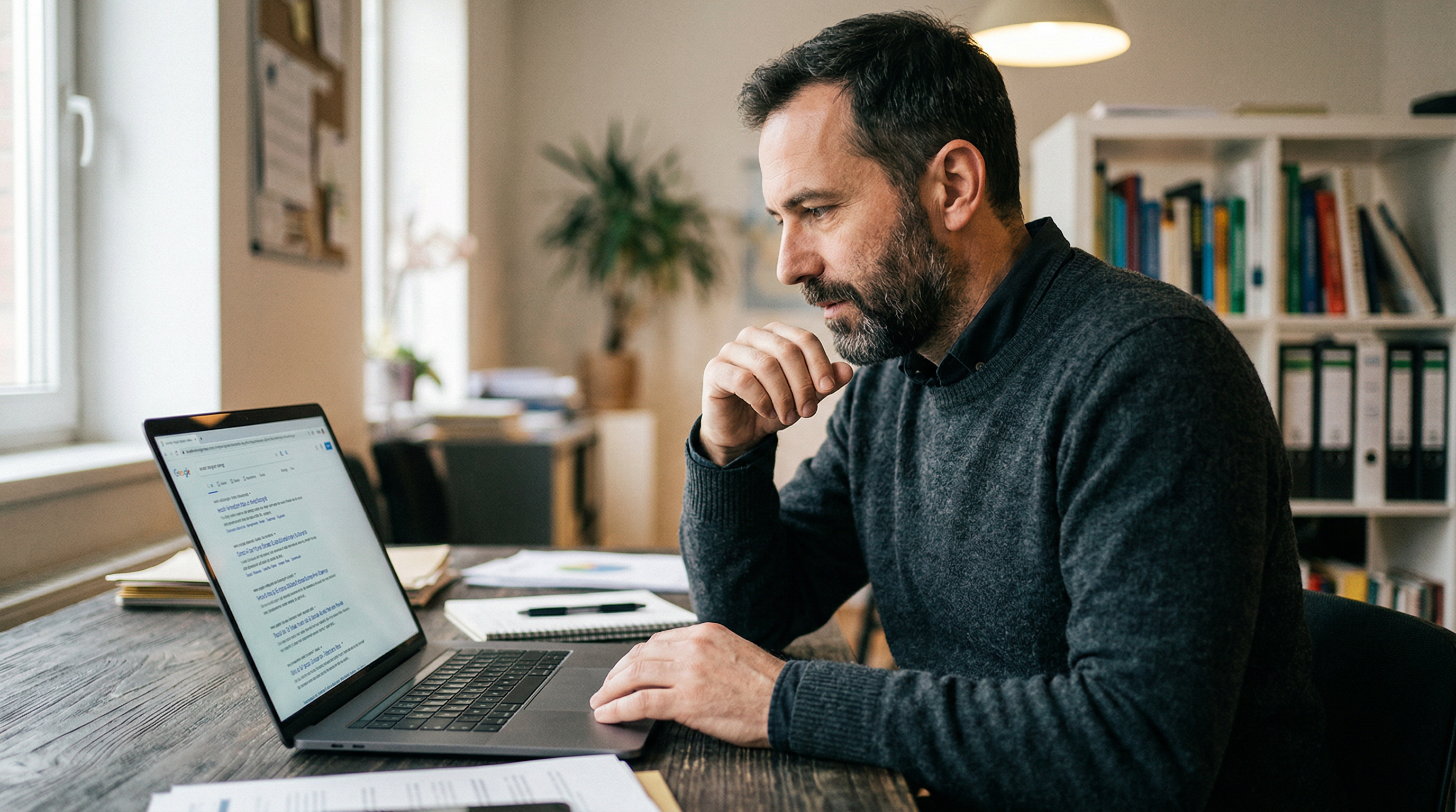 SEO professional reviewing search engine rankings