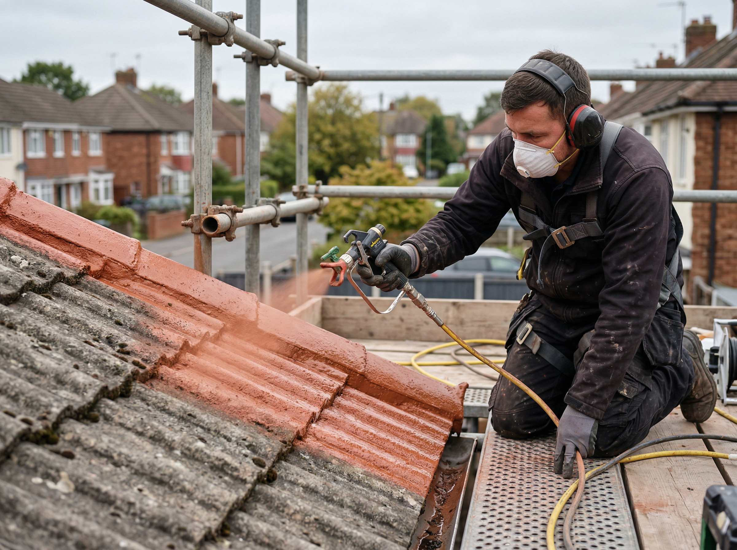 Roof painting and spraying in Coventry — specialist spray coating applied to roof tiles