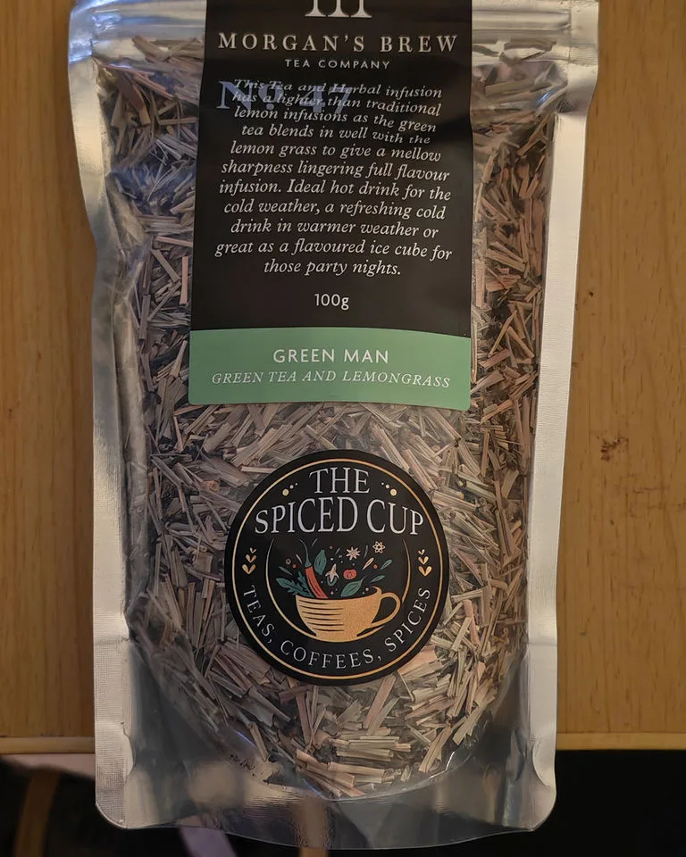Green Man green tea and lemongrass tea bag from Morgan's Brew and The Spiced Cup