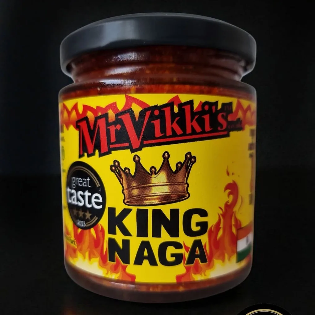 Mr Vikki's King Naga chilli sauce jar with Great Taste award