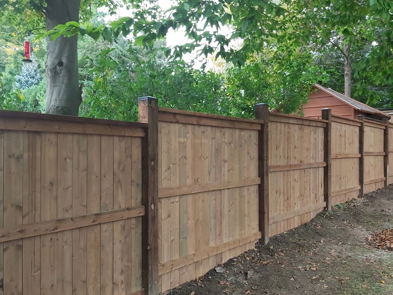 Privacy fence along a property boundary