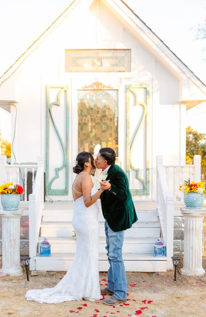 Intimate elopement portrait — soft golden light