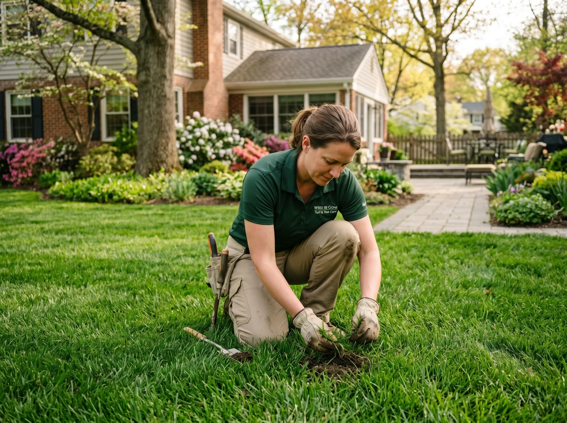 Expert lawn care technician at work