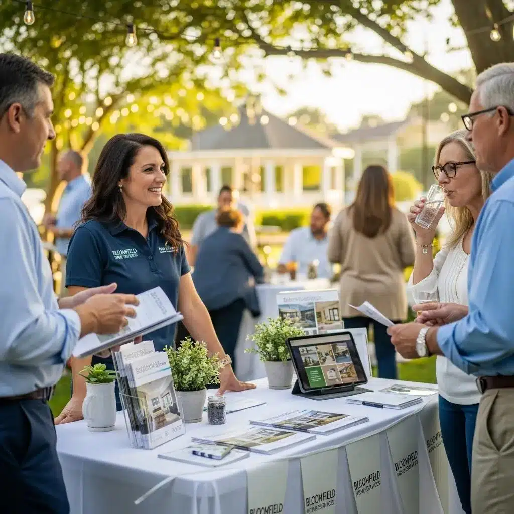 Local business owner interacting with homeowners at a community event in Atlanta