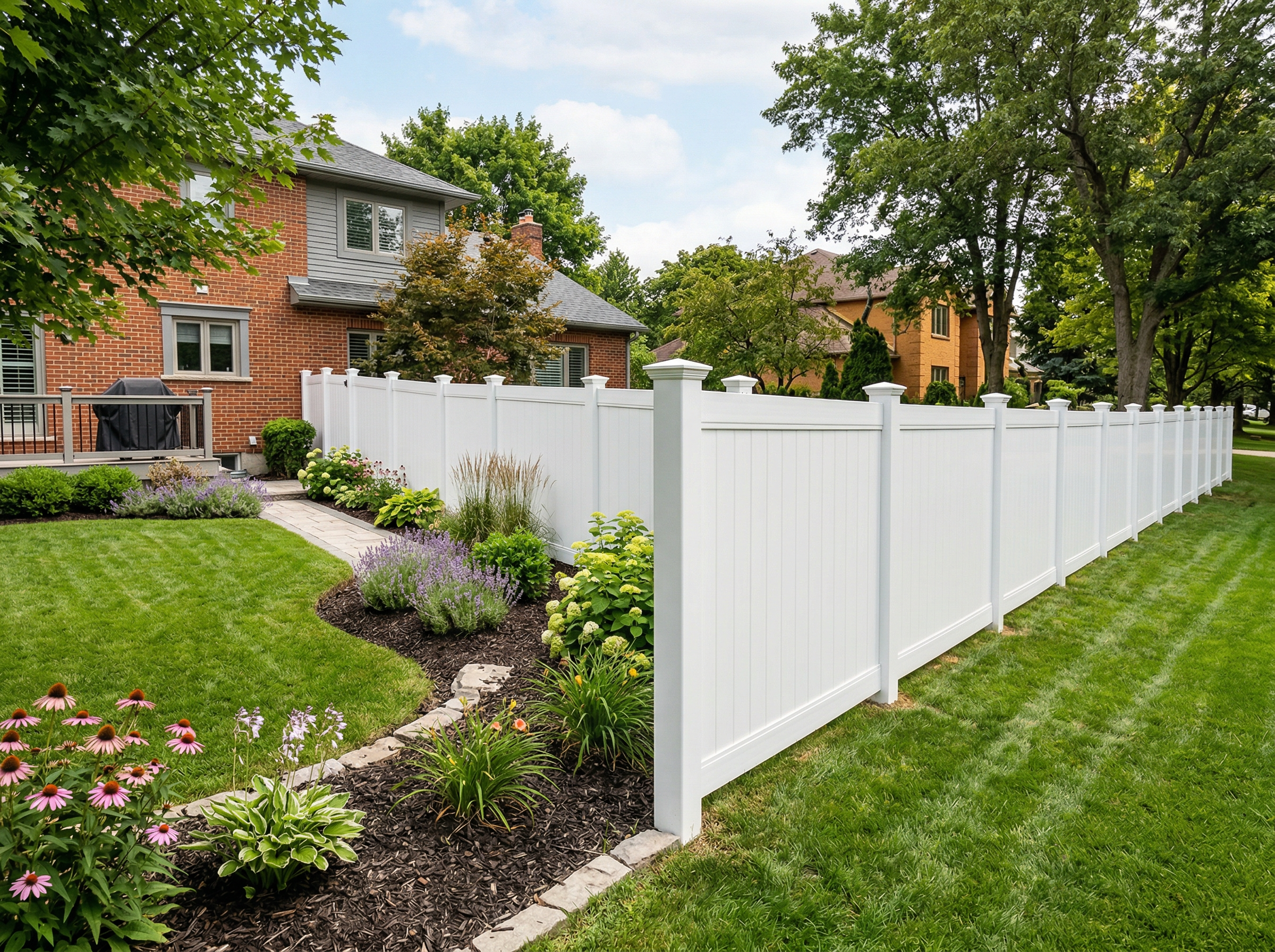 Vinyl fence installed in backyard
