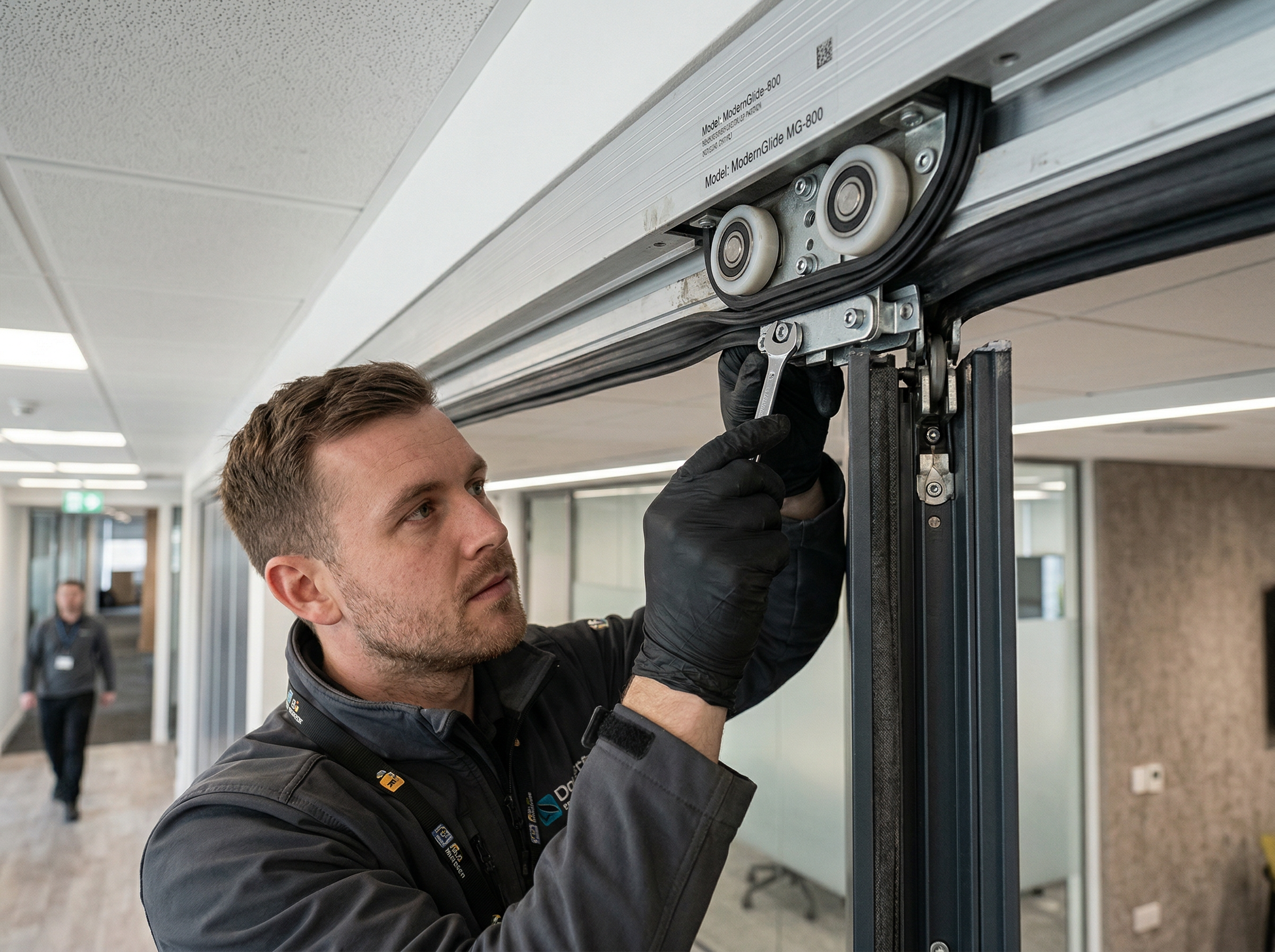 Movable wall servicing — track and carrier inspection