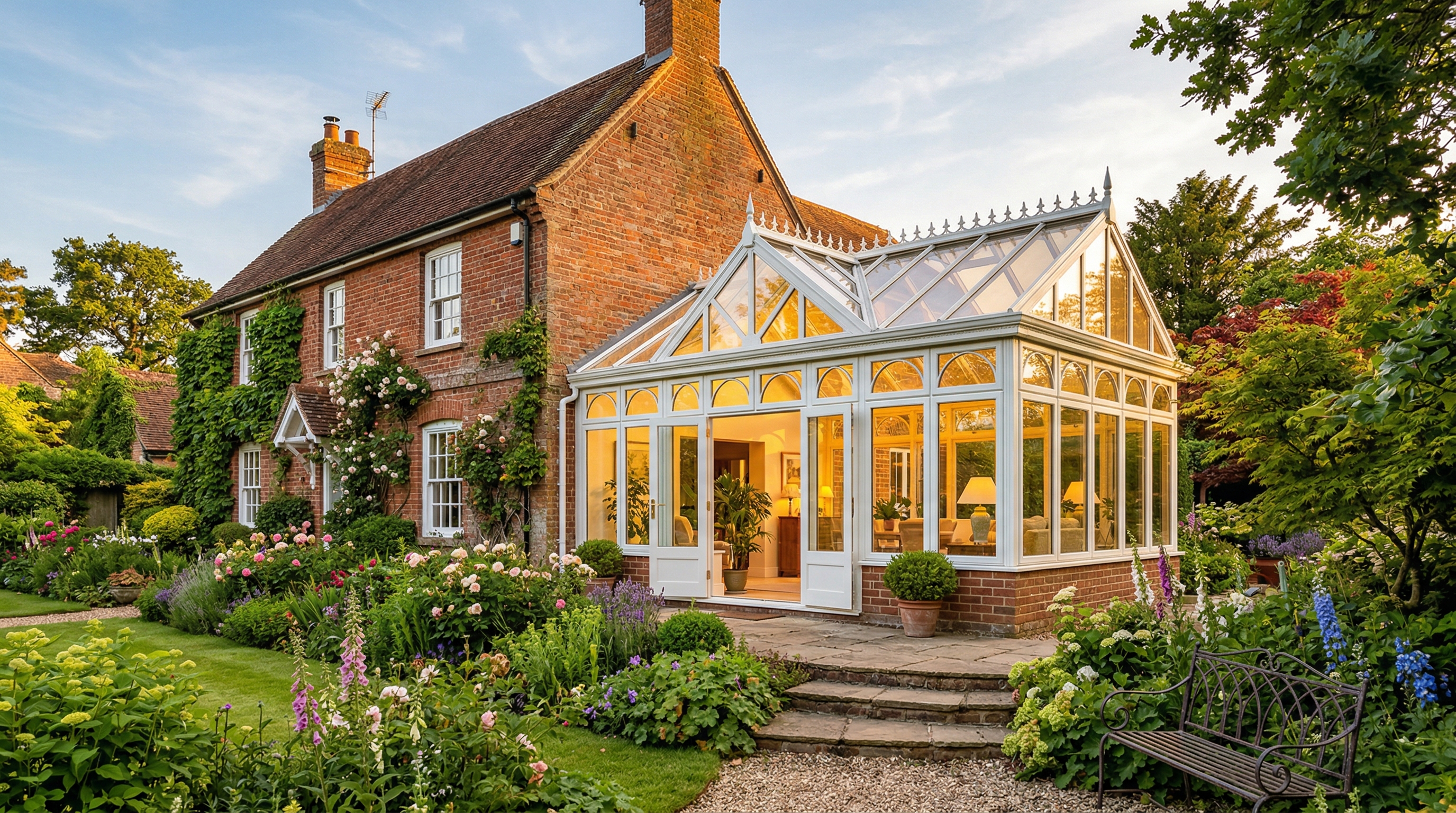 Beautiful Victorian conservatory attached to a traditional brick home in Hampshire