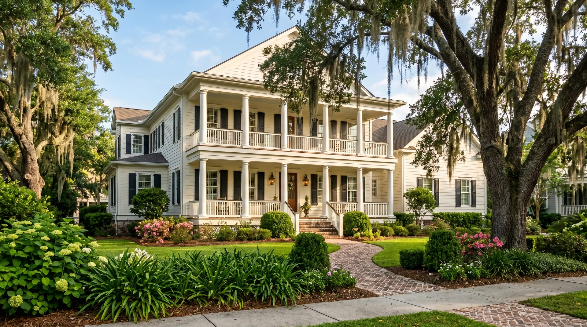 Upscale Daniel Island SC home with premium vinyl windows and lush landscaping