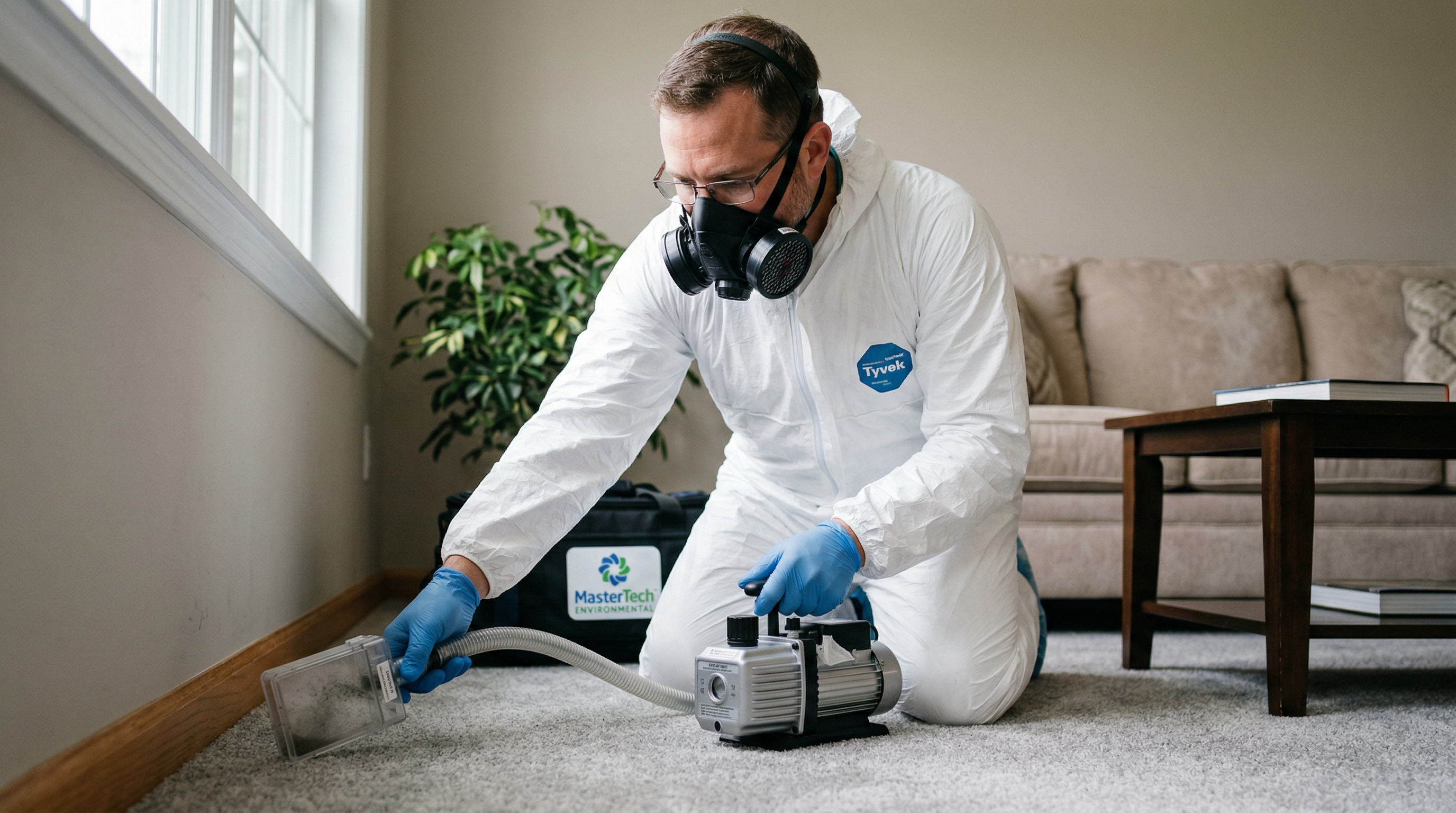 Professional mold inspector collecting dust sample for ERMI testing in a York PA home