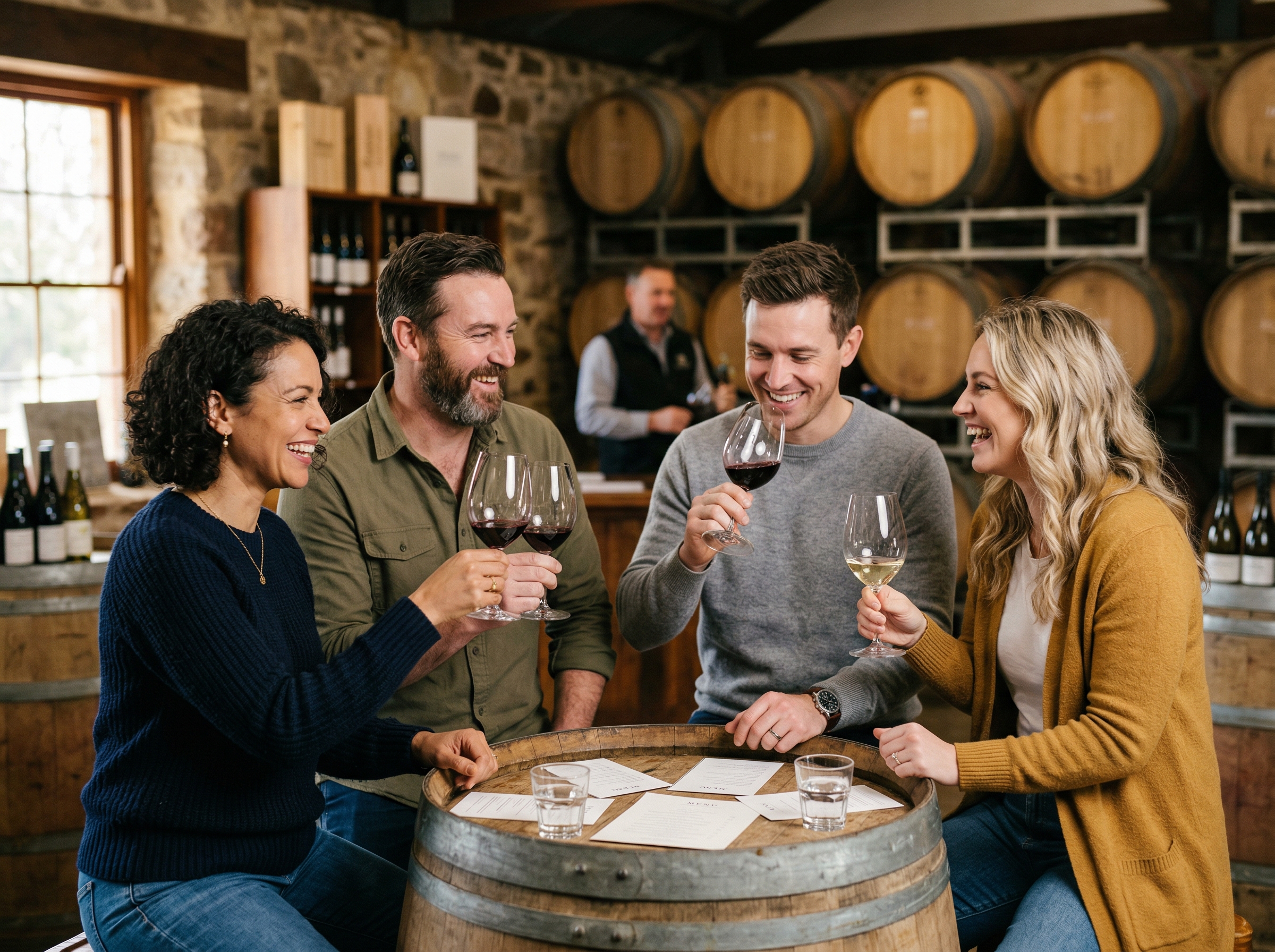 Small group of guests tasting wine at a South Australian cellar door