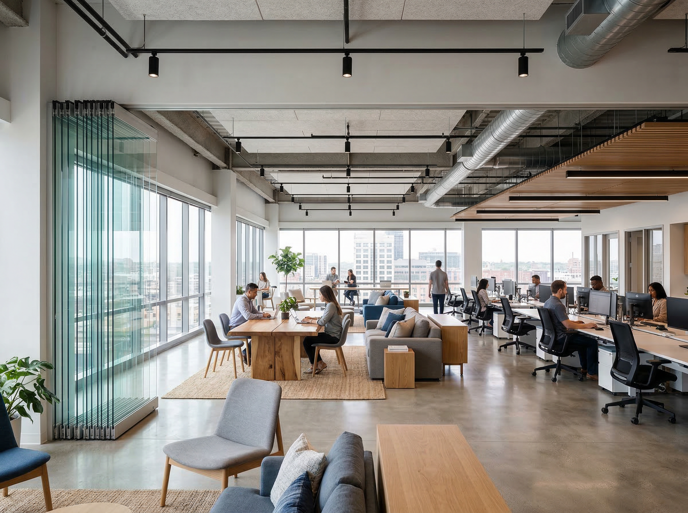 ModernGlide glazed movable wall system in modern commercial office interior