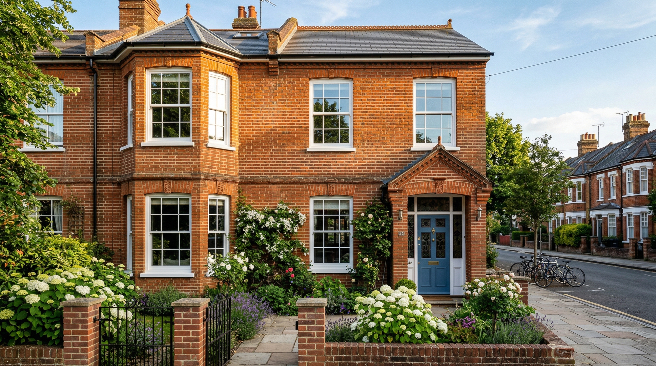 Traditional Victorian brick house with elegant white uPVC sash windows