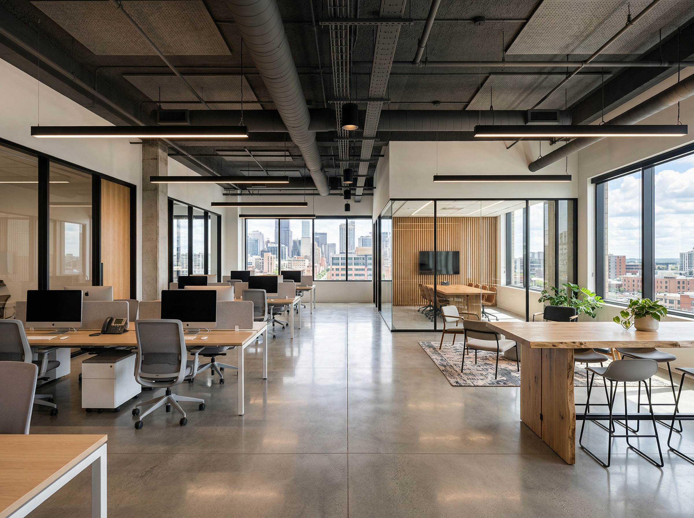 Open-plan commercial office interior renovation