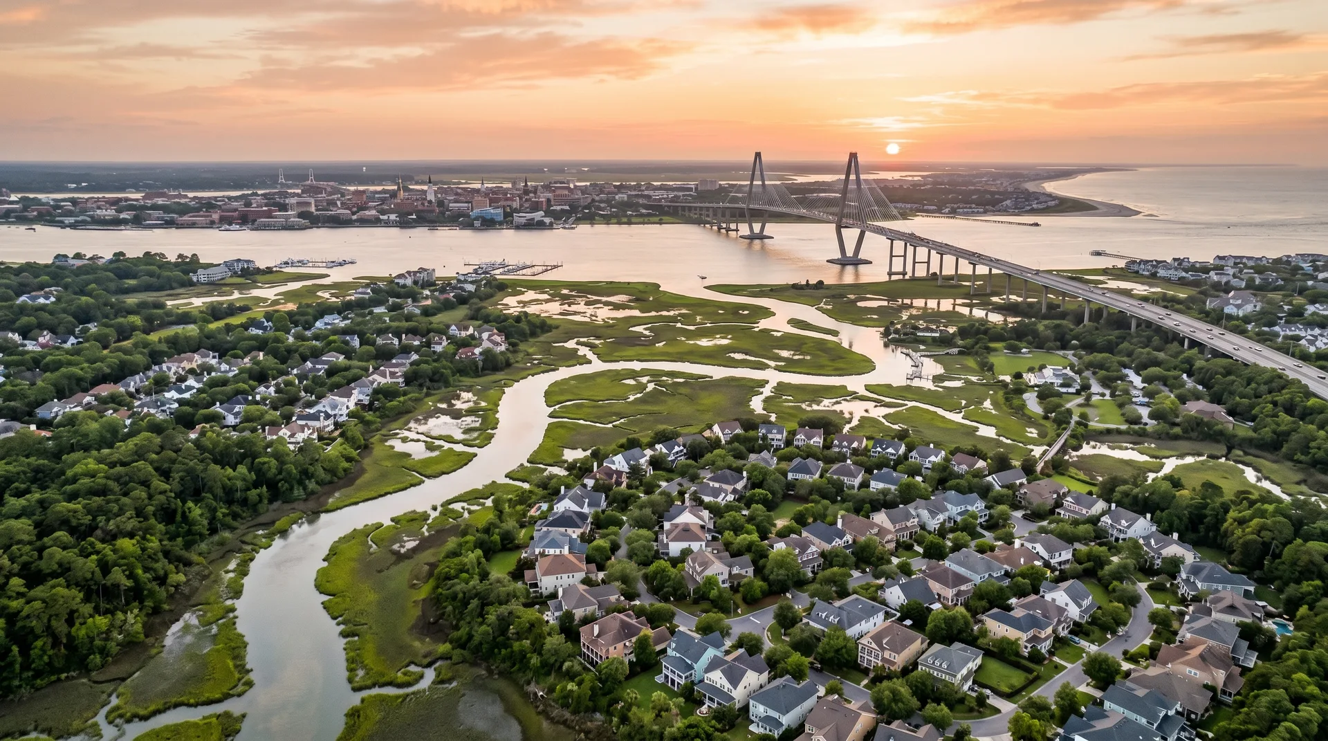 Aerial view of Charleston and Lowcountry South Carolina