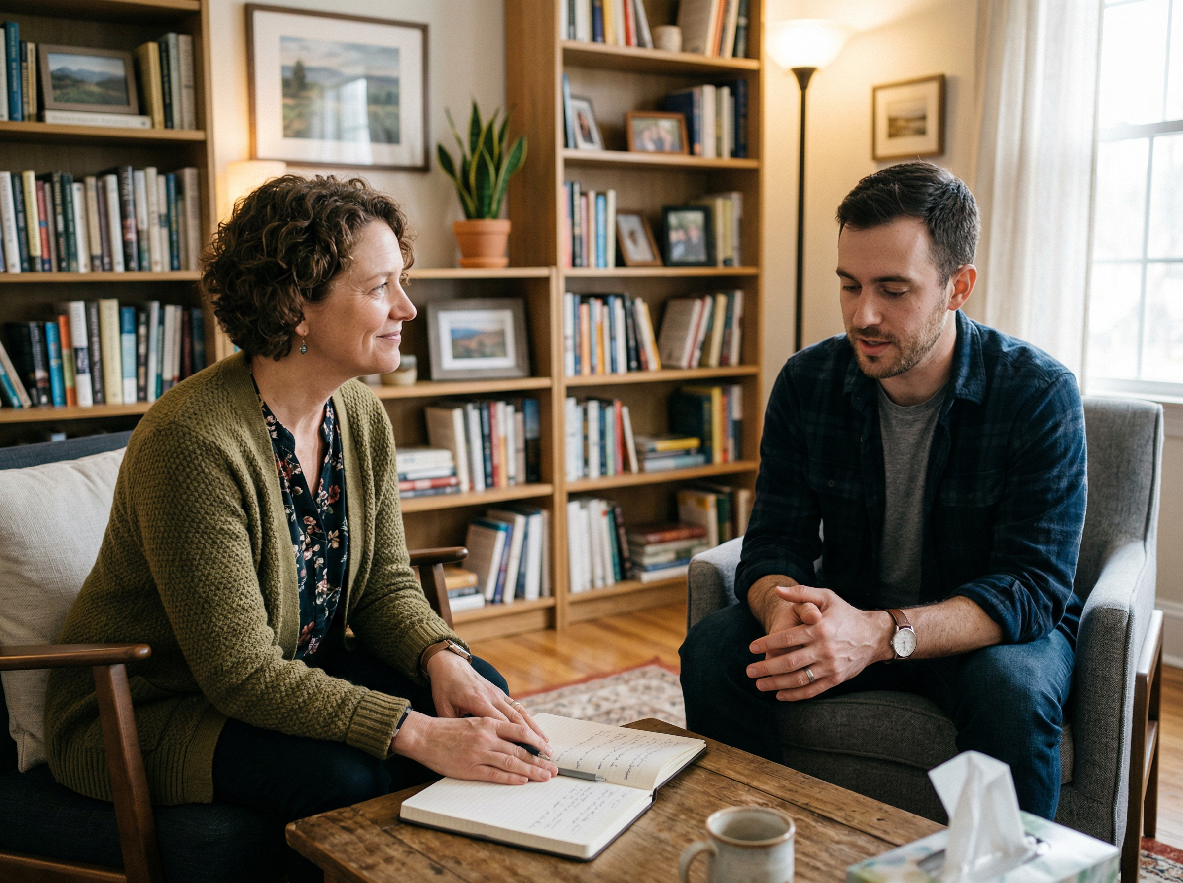 Compassionate counselor providing support to a first responder family member