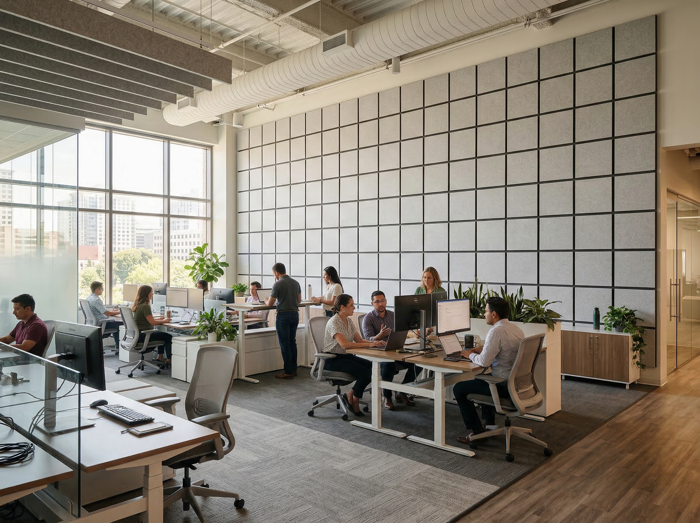 PanelHush acoustic wall panels installed in corporate office environment