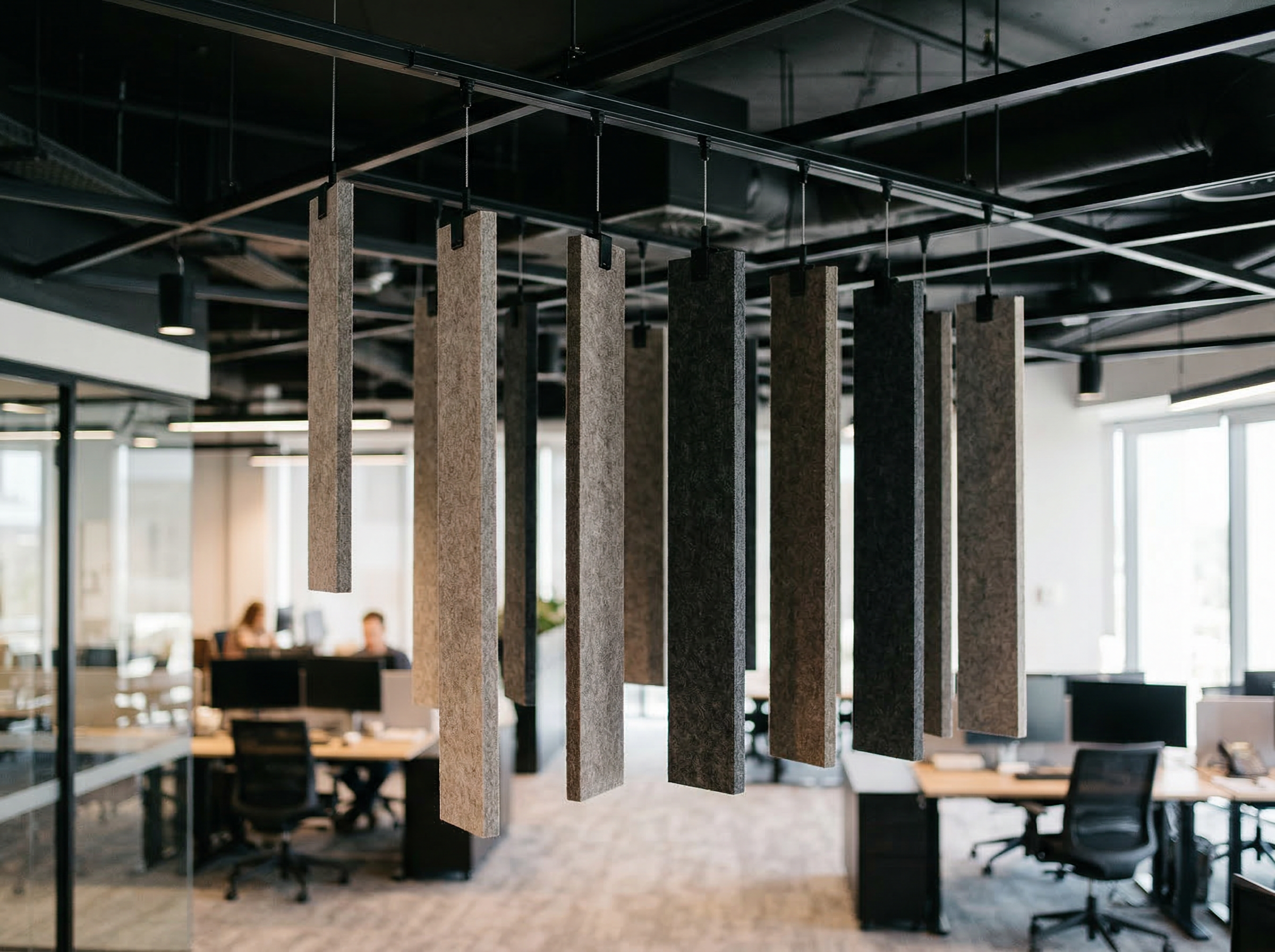 PanelHush suspended acoustic ceiling baffles in corporate office