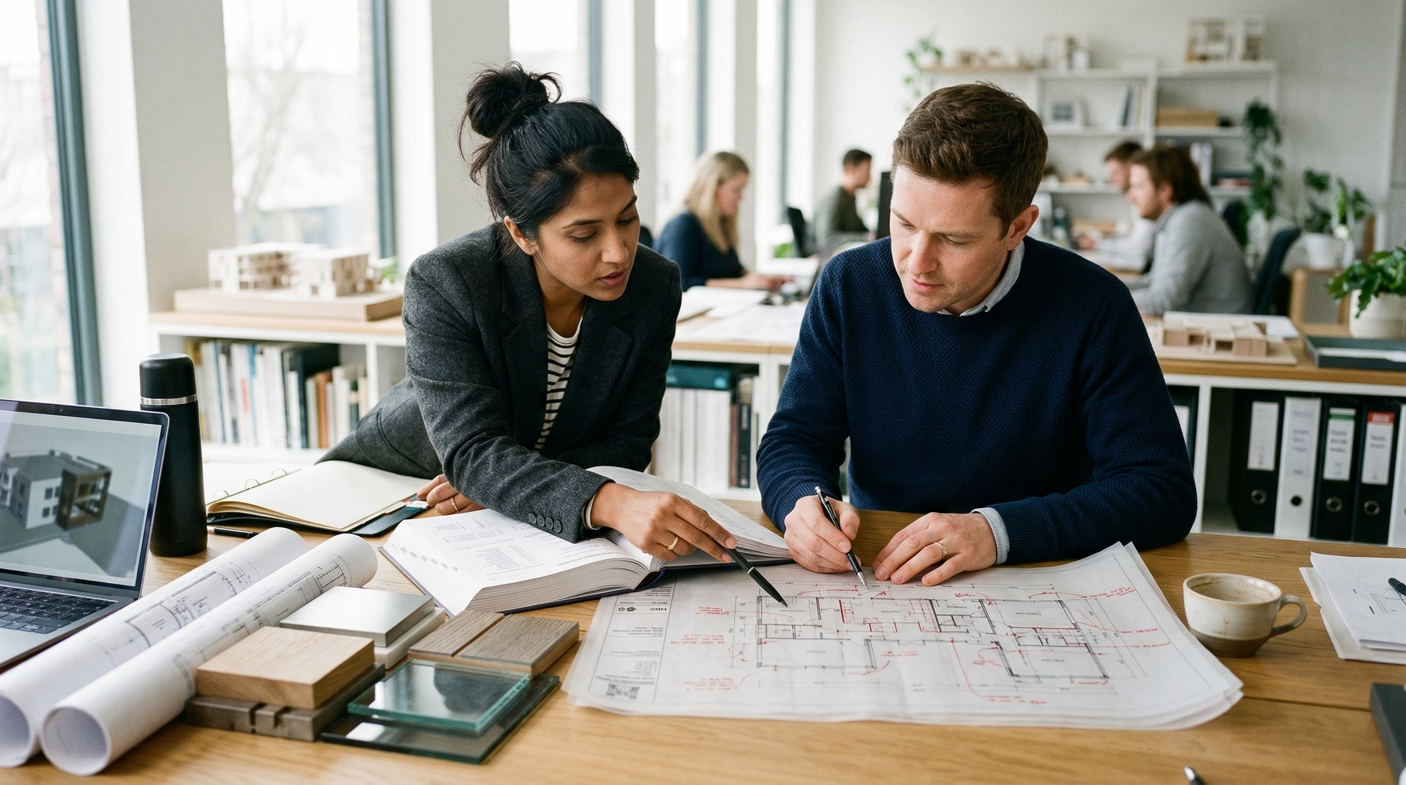 Architects reviewing NBS L20 operable partition specifications