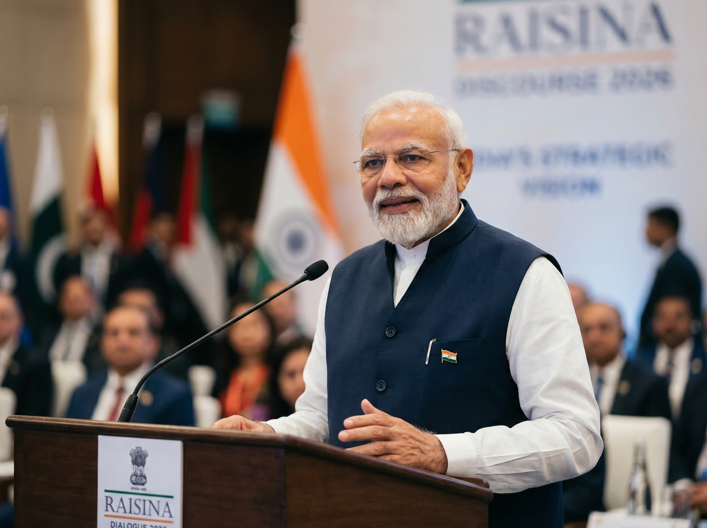 Prime Minister Modi speaking at the Raisina Dialogue 2026