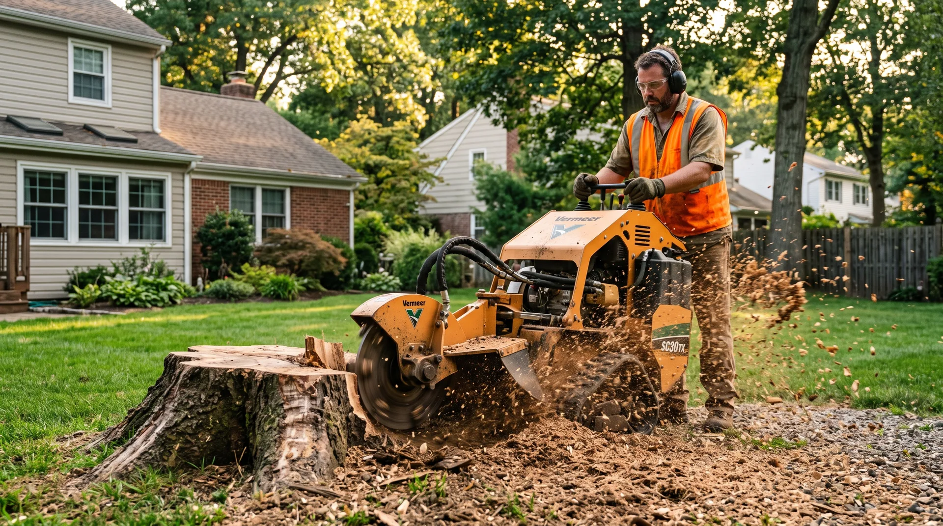 Professional stump grinding service in South Jersey - stump grinder removing tree stump