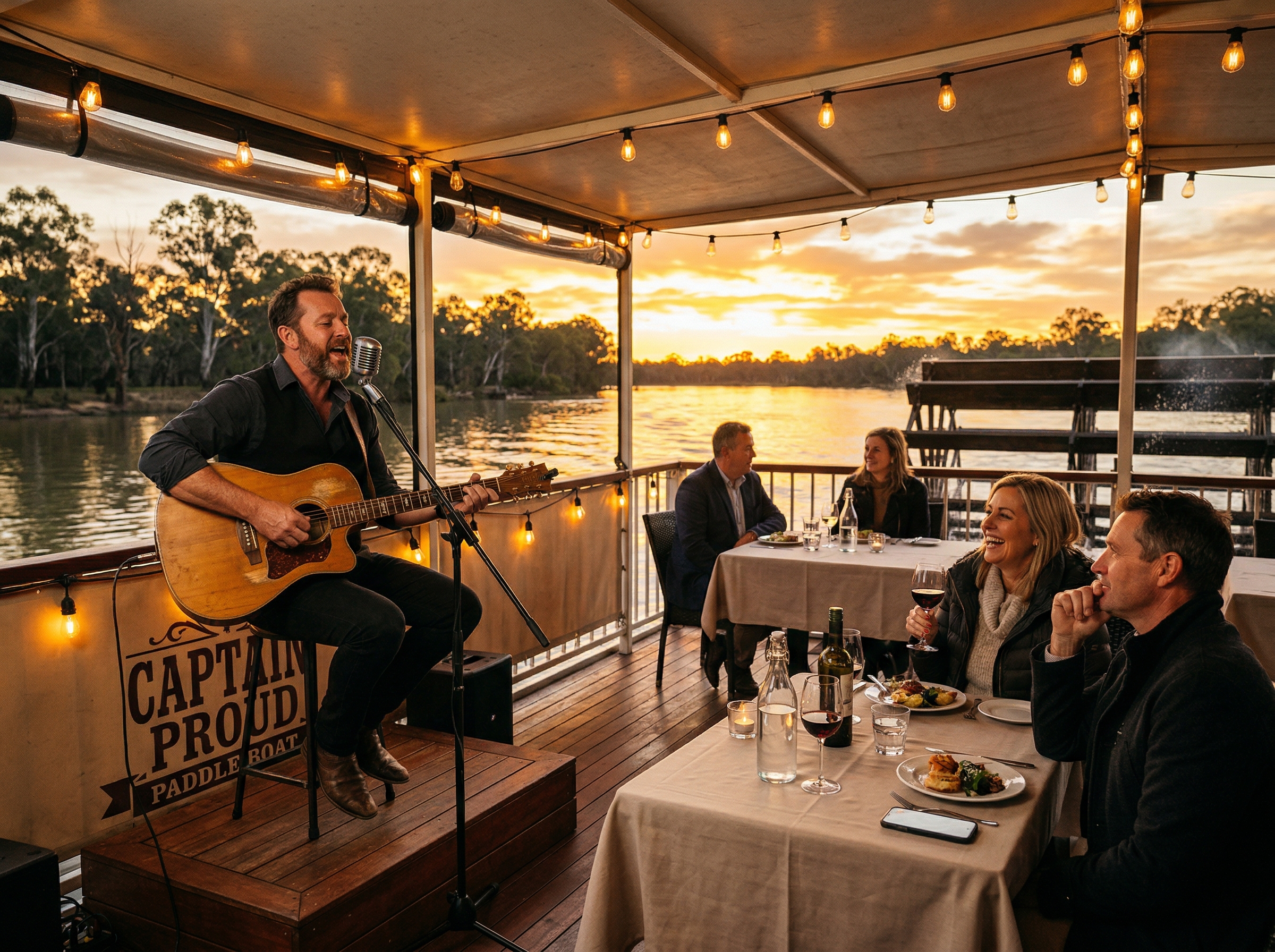 Saturday night dinner cruise with live music on the Murray River