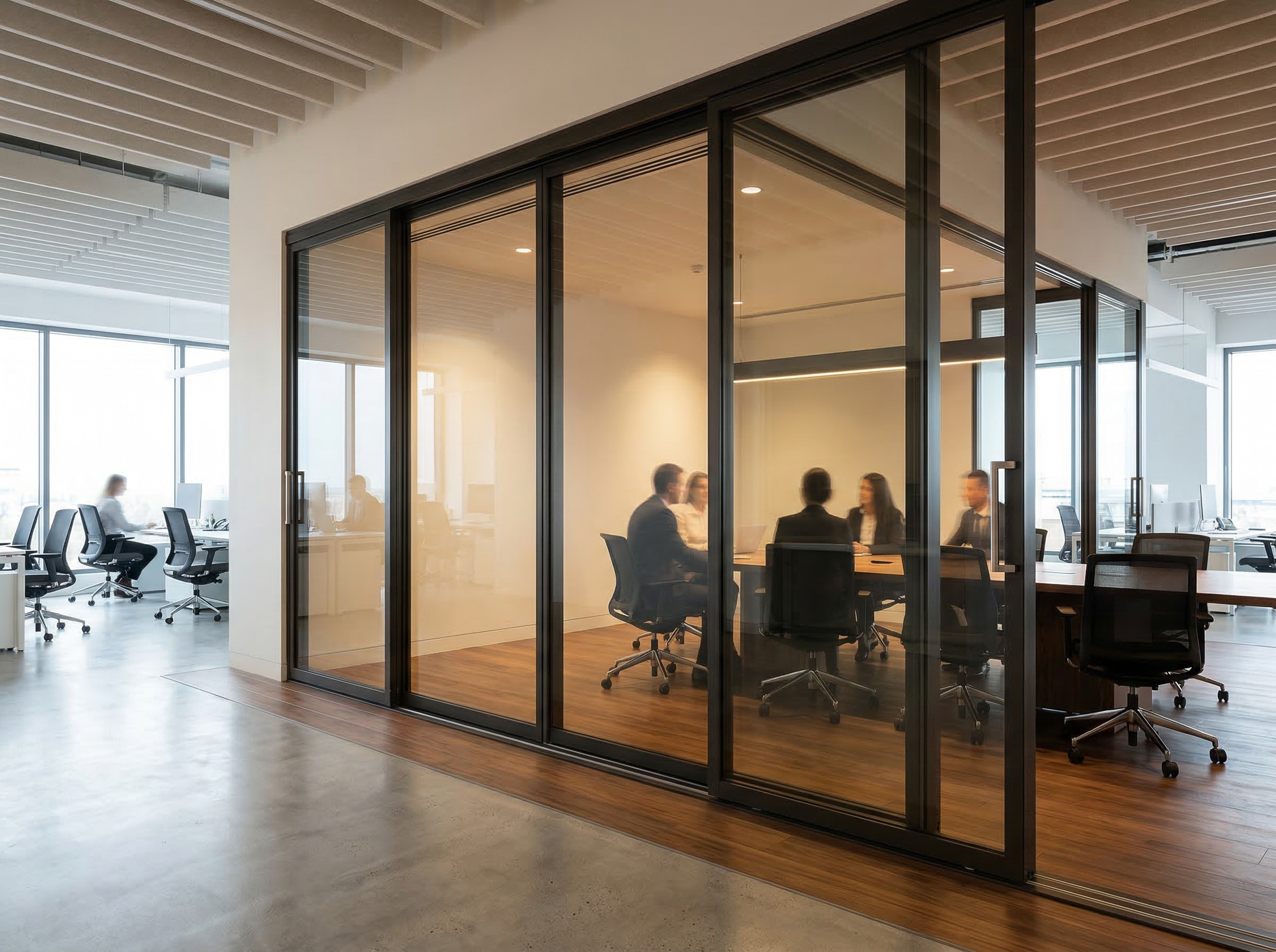 MG500 glazed acoustic partitions enclosing a corporate meeting room