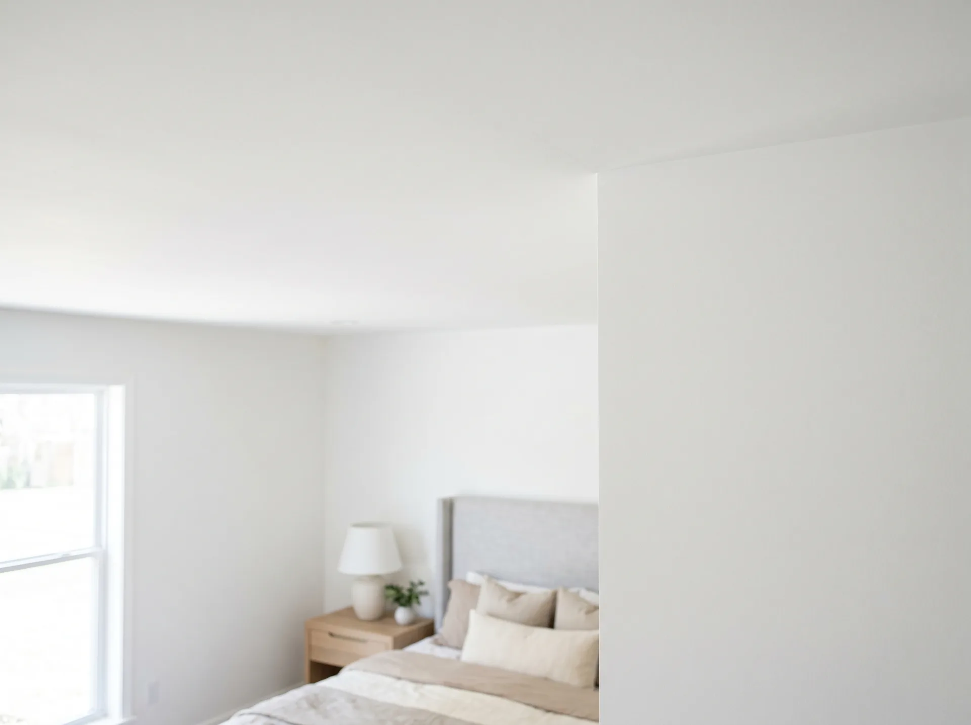 Smooth flawless drywall finish on bedroom ceiling and walls