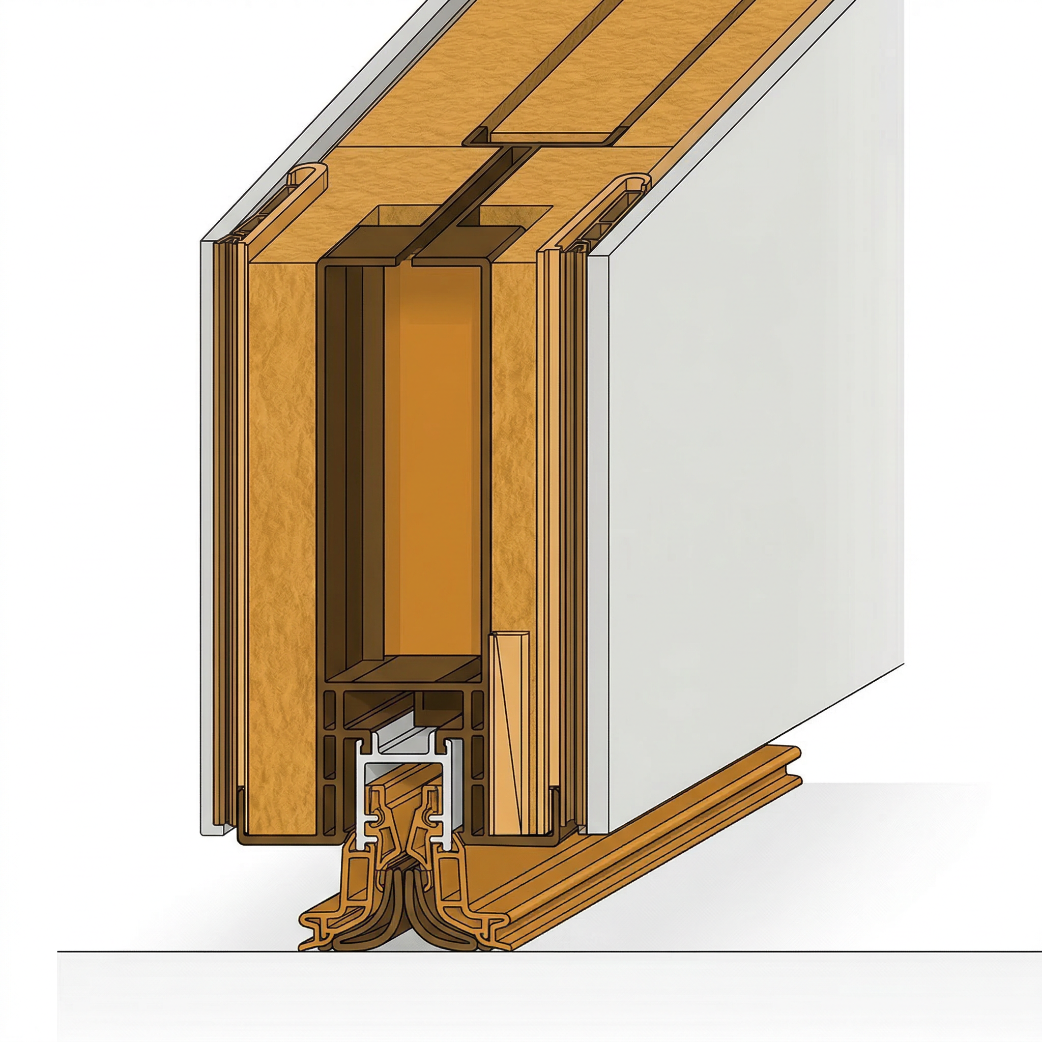 Acoustic wall panel construction showing seals and layers
