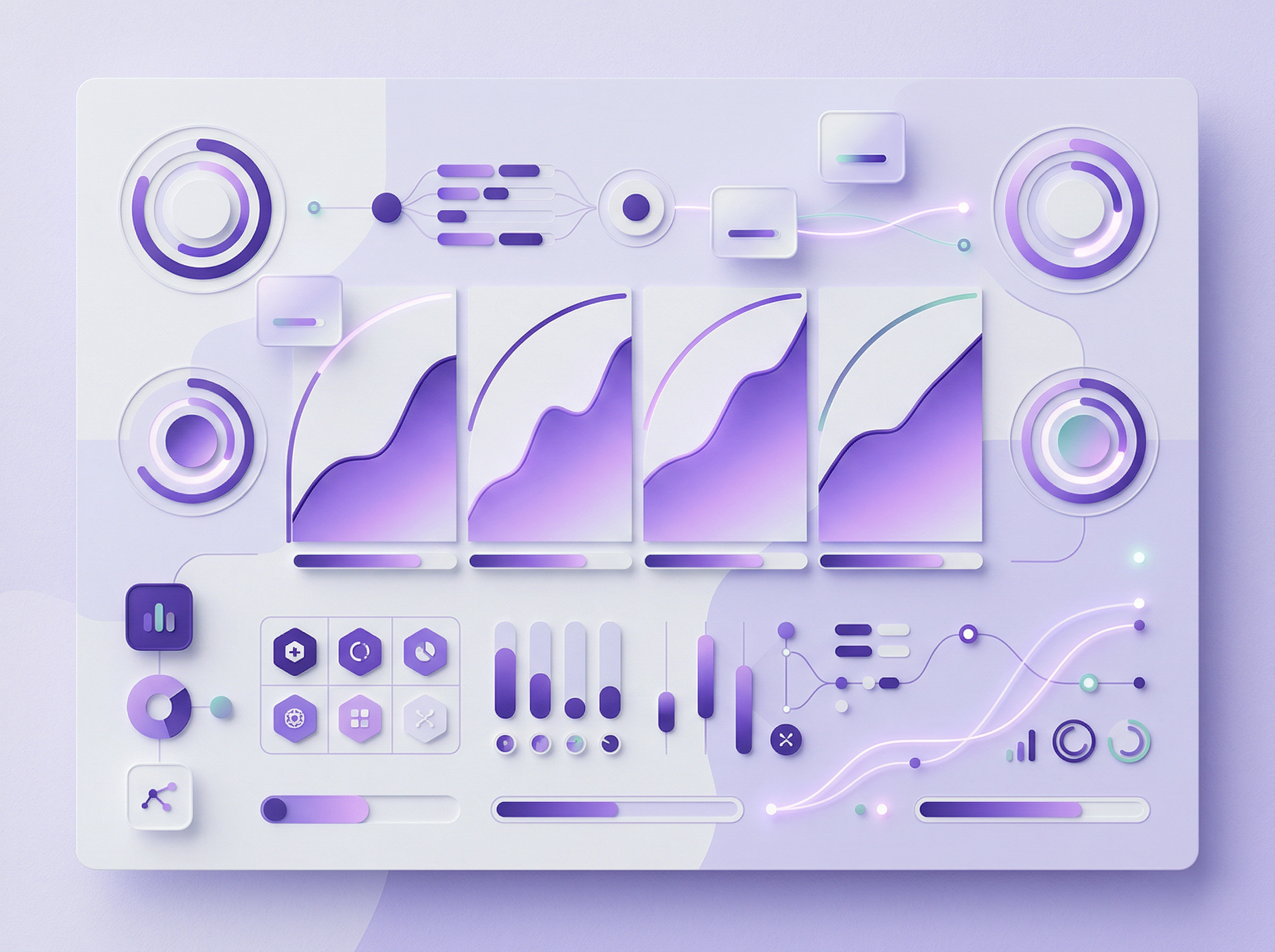 Cognitive performance dashboard showing upward trends and progress metrics