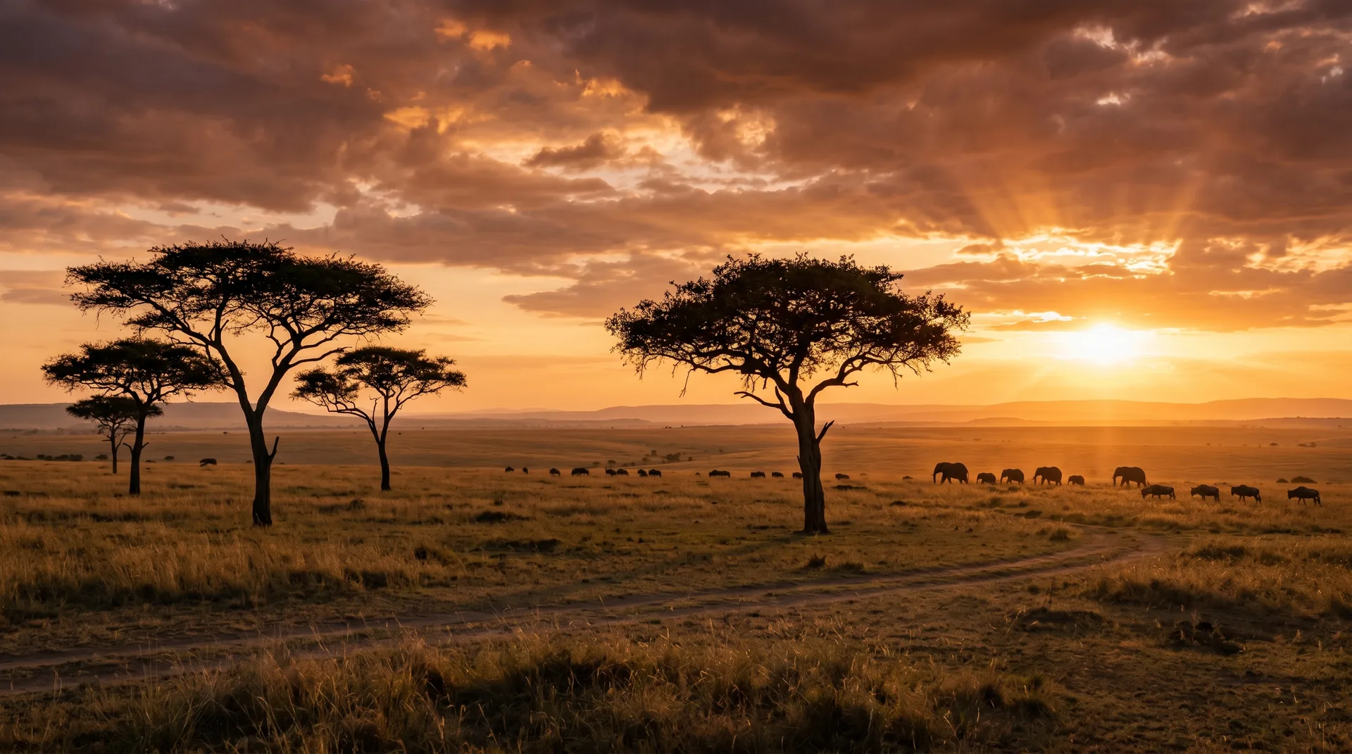 African safari landscape at golden hour