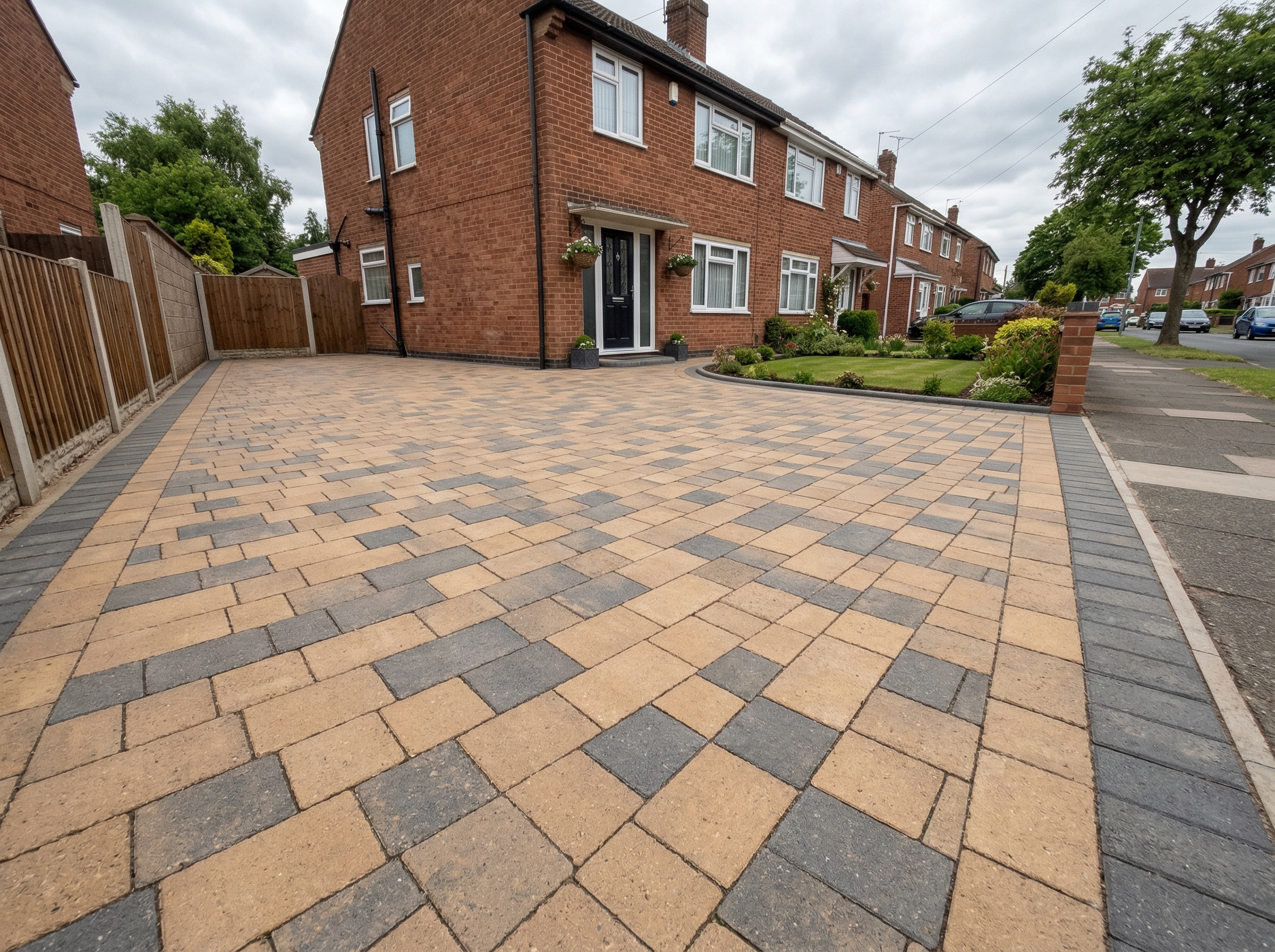 Clean block paving driveway after professional pressure washing