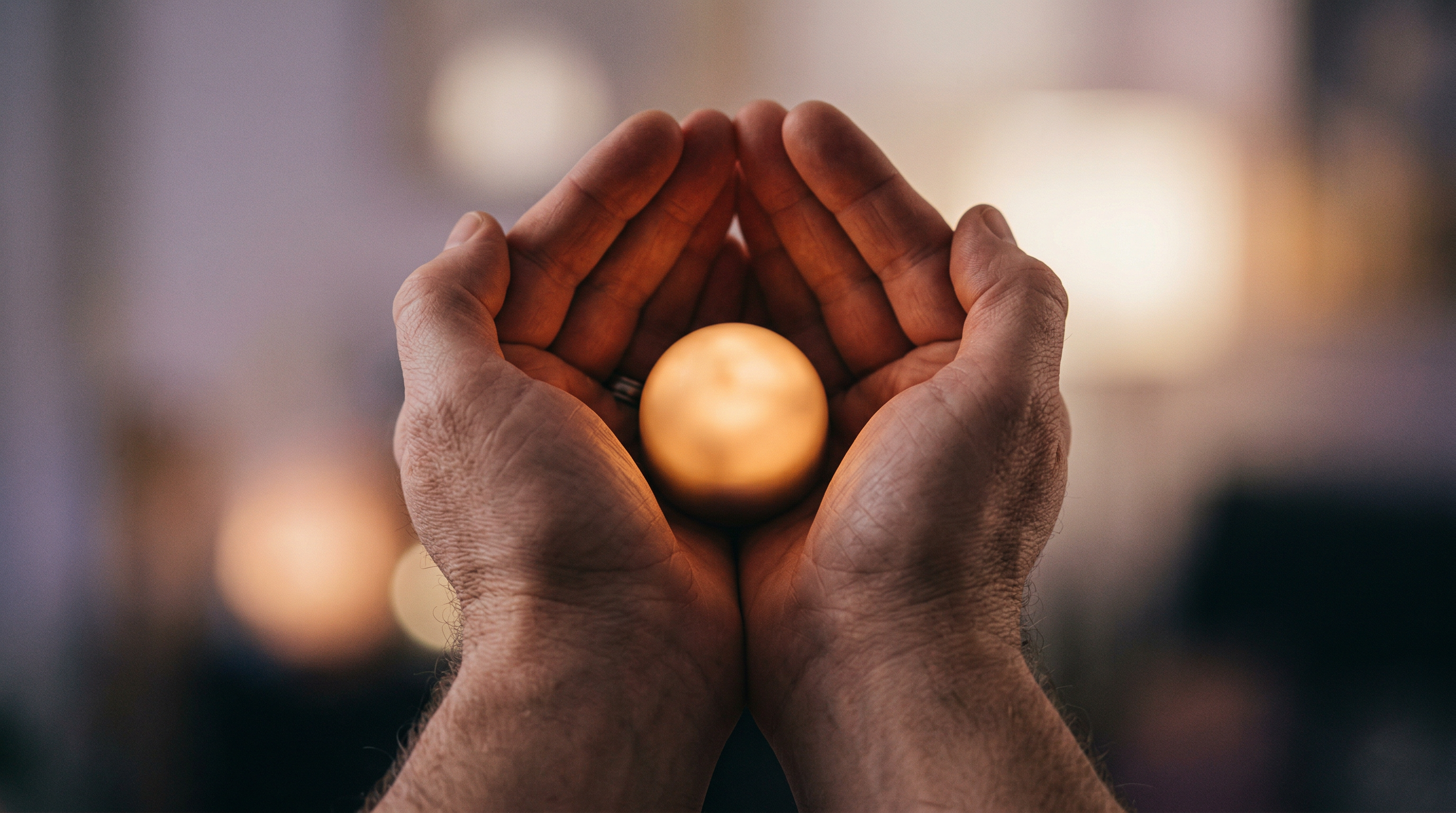 Hands holding a warm glowing light, symbolising hope and recovery