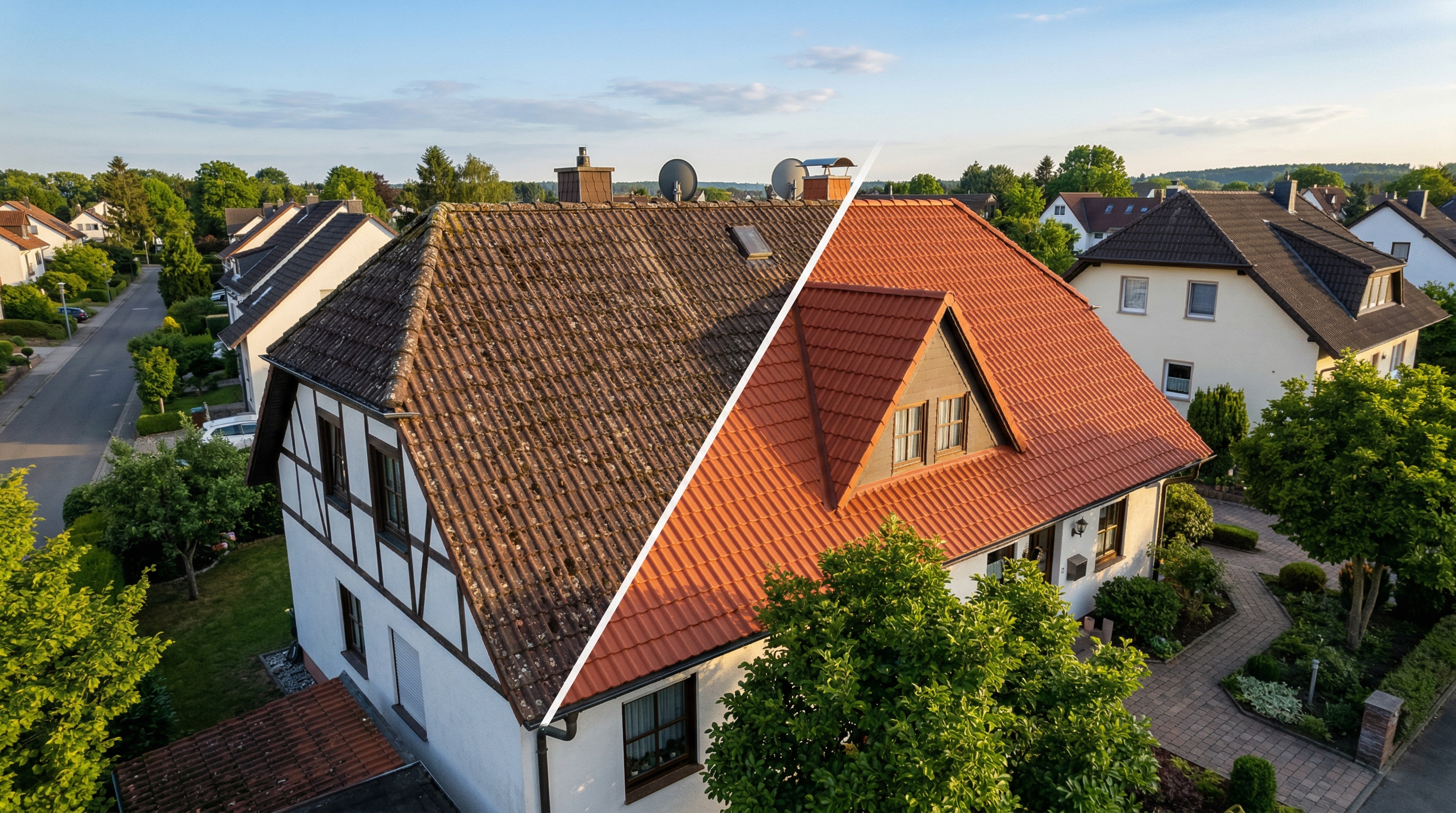 Dachbeschichtung Vorher Nachher