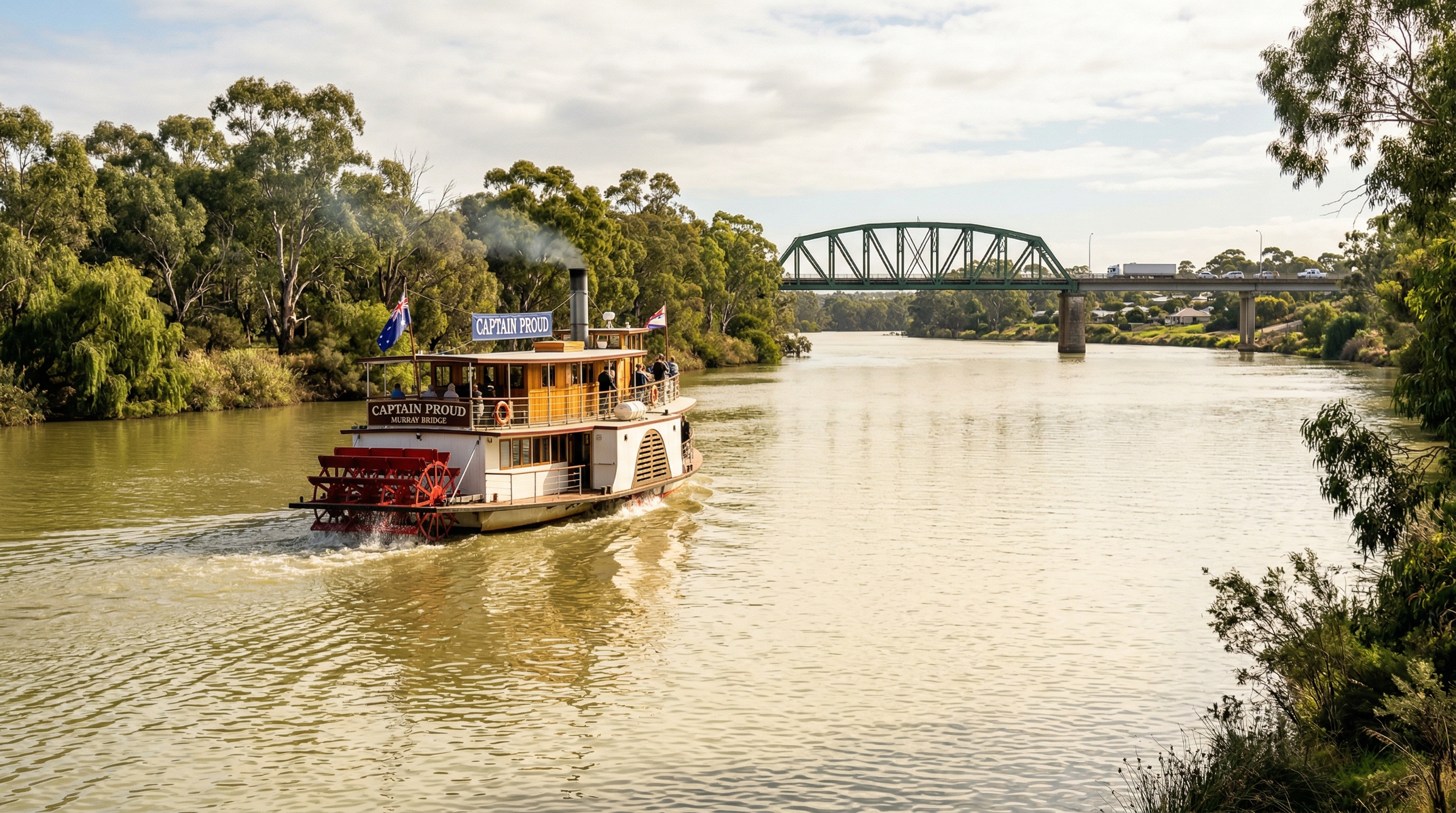 Captain Proud paddle boat cruising the River Murray at Murray Bridge