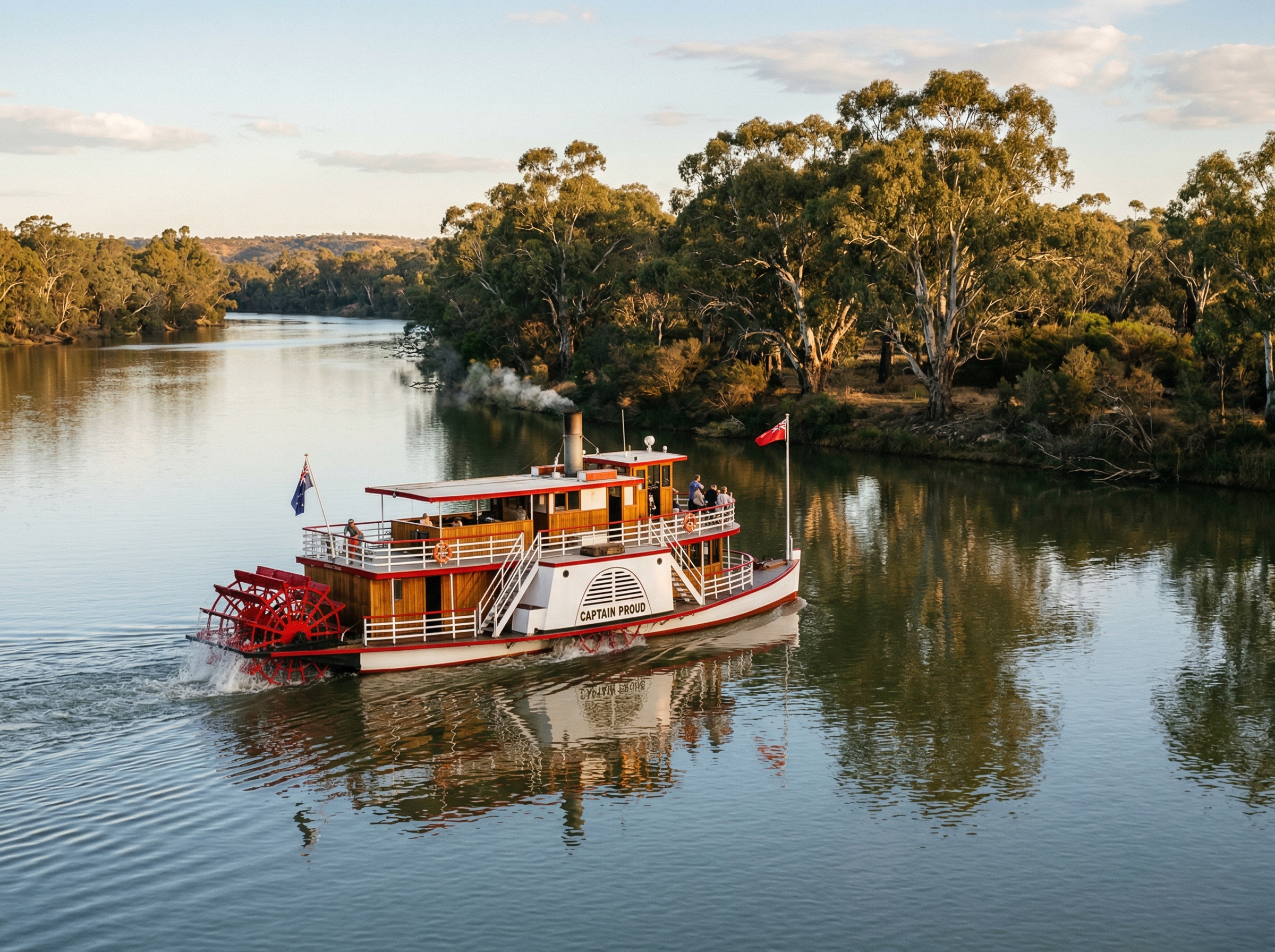 Captain Proud paddle boat cruising the River Murray at Murray Bridge