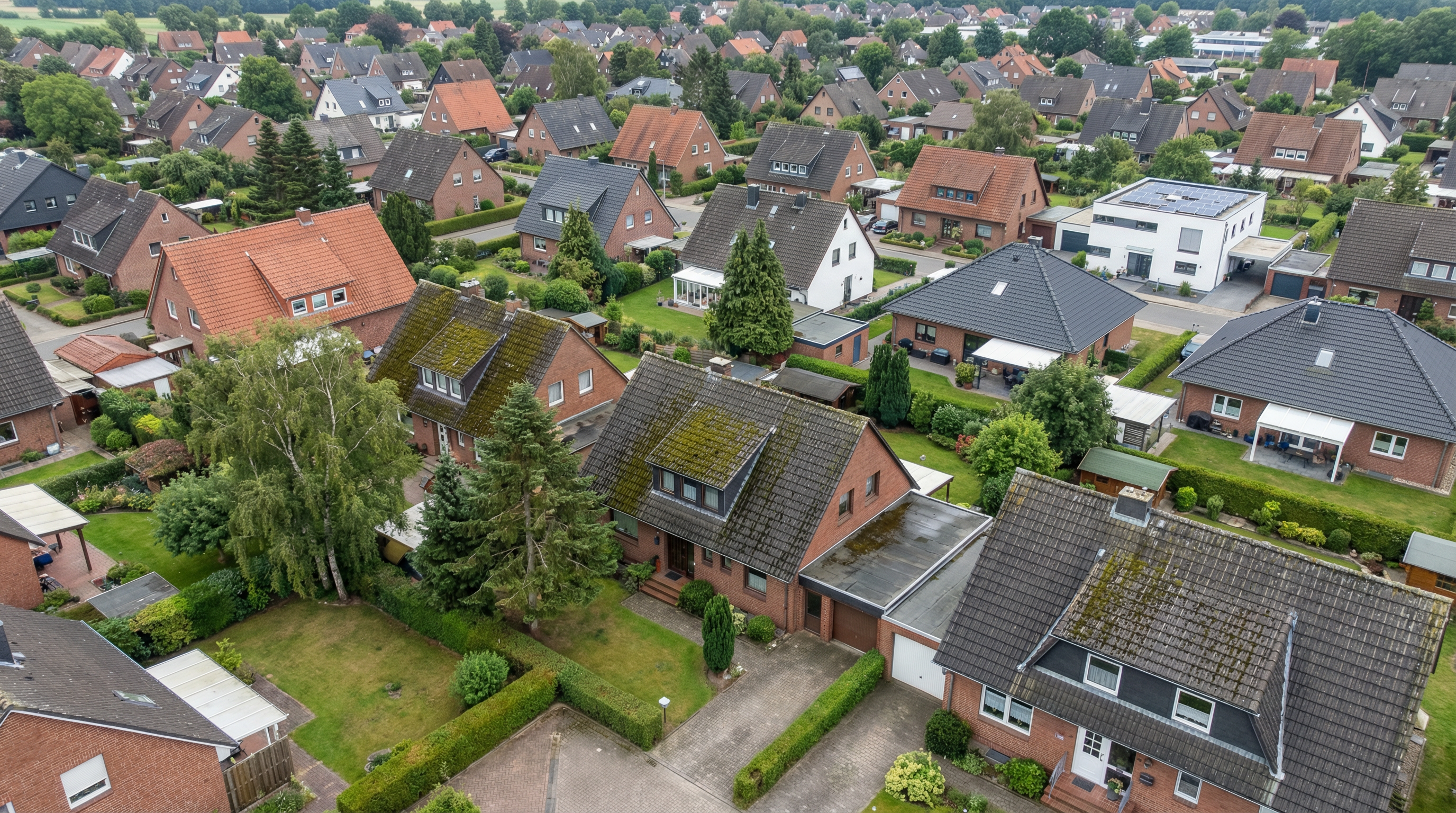 Dächer in Brandenburg mit verschiedenen Zuständen