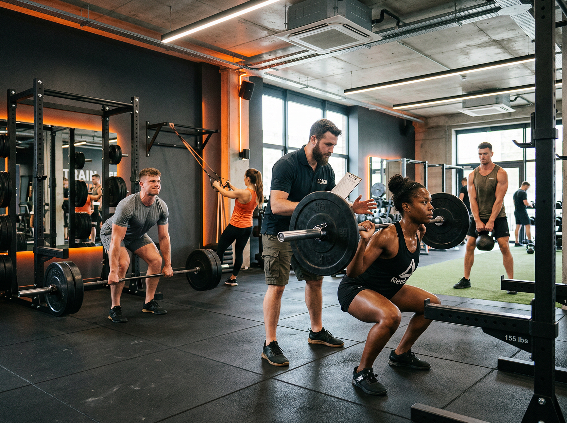 WieFit athletes training with a coach in the performance facility