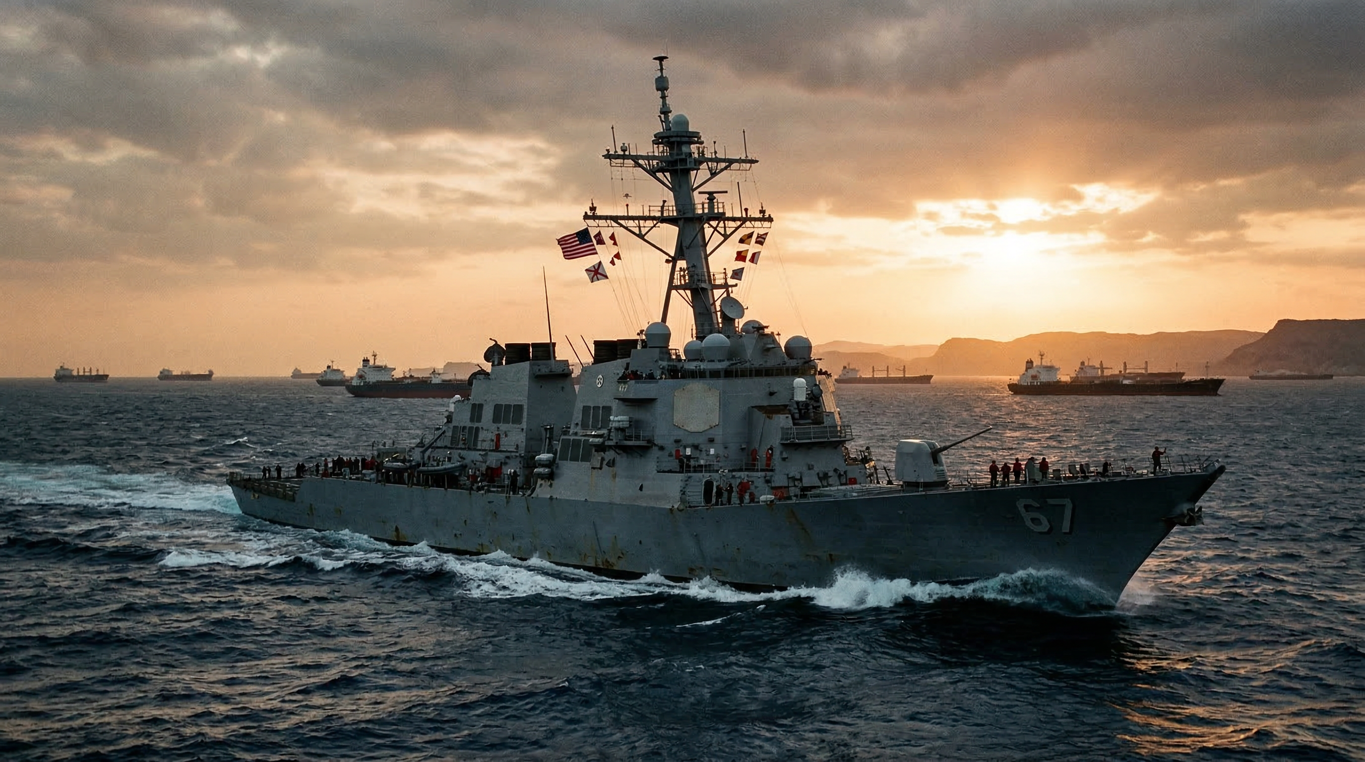 US Navy warship in the Strait of Hormuz