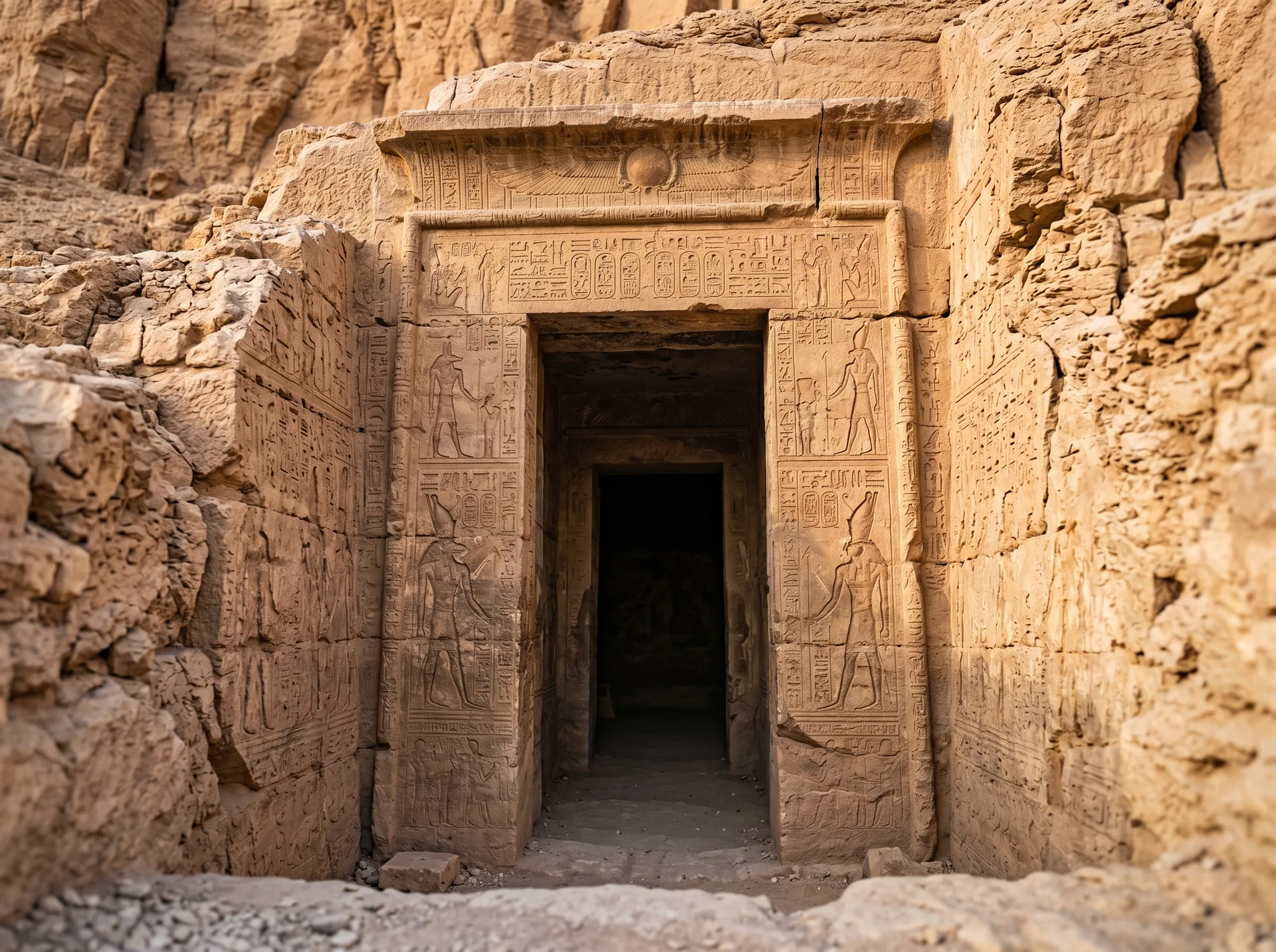 Valley of the Kings royal tomb entrance with ancient hieroglyphics