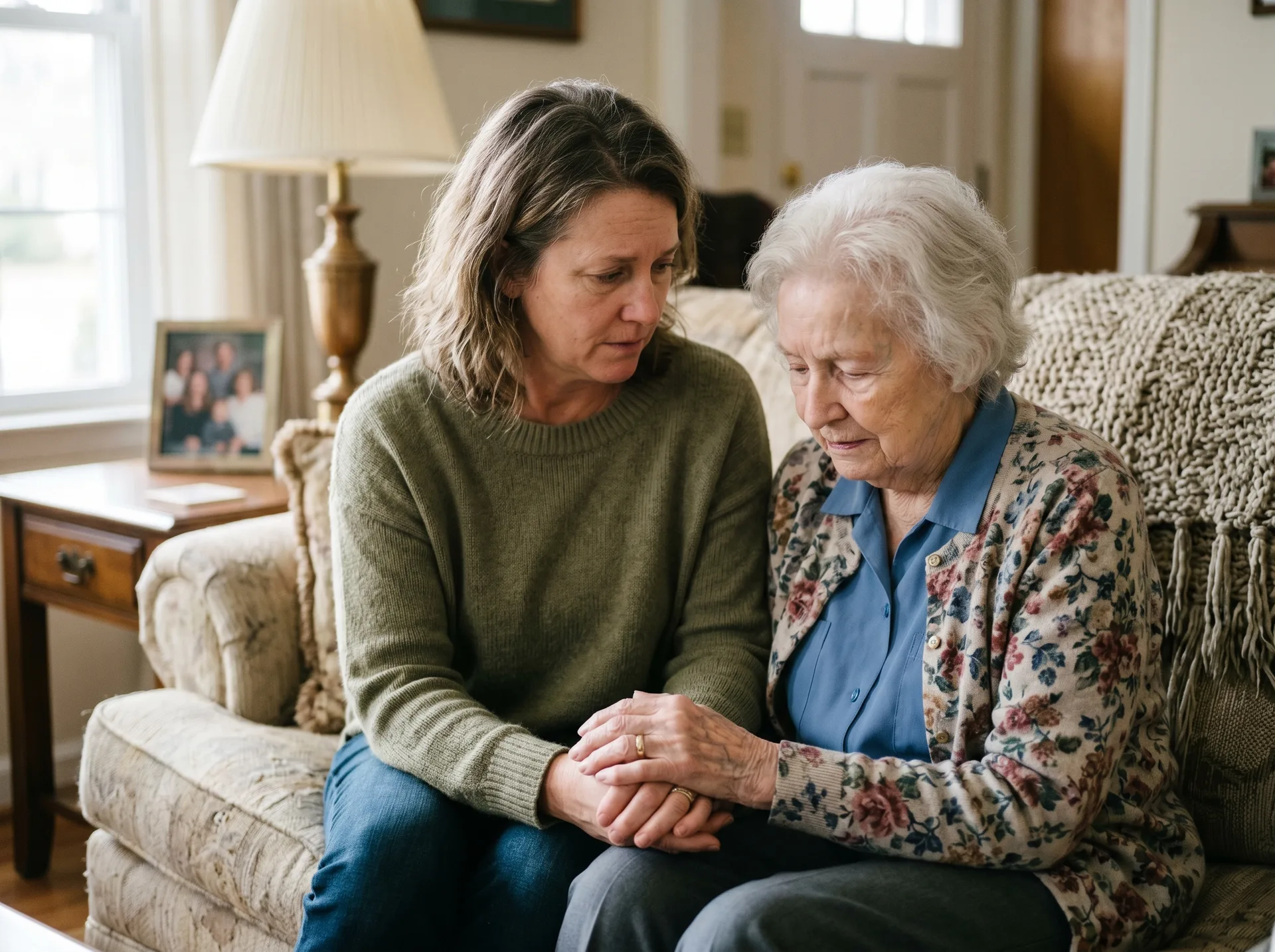 Family member providing comfort and support after a loss in the Virginia Beach Tidewater region