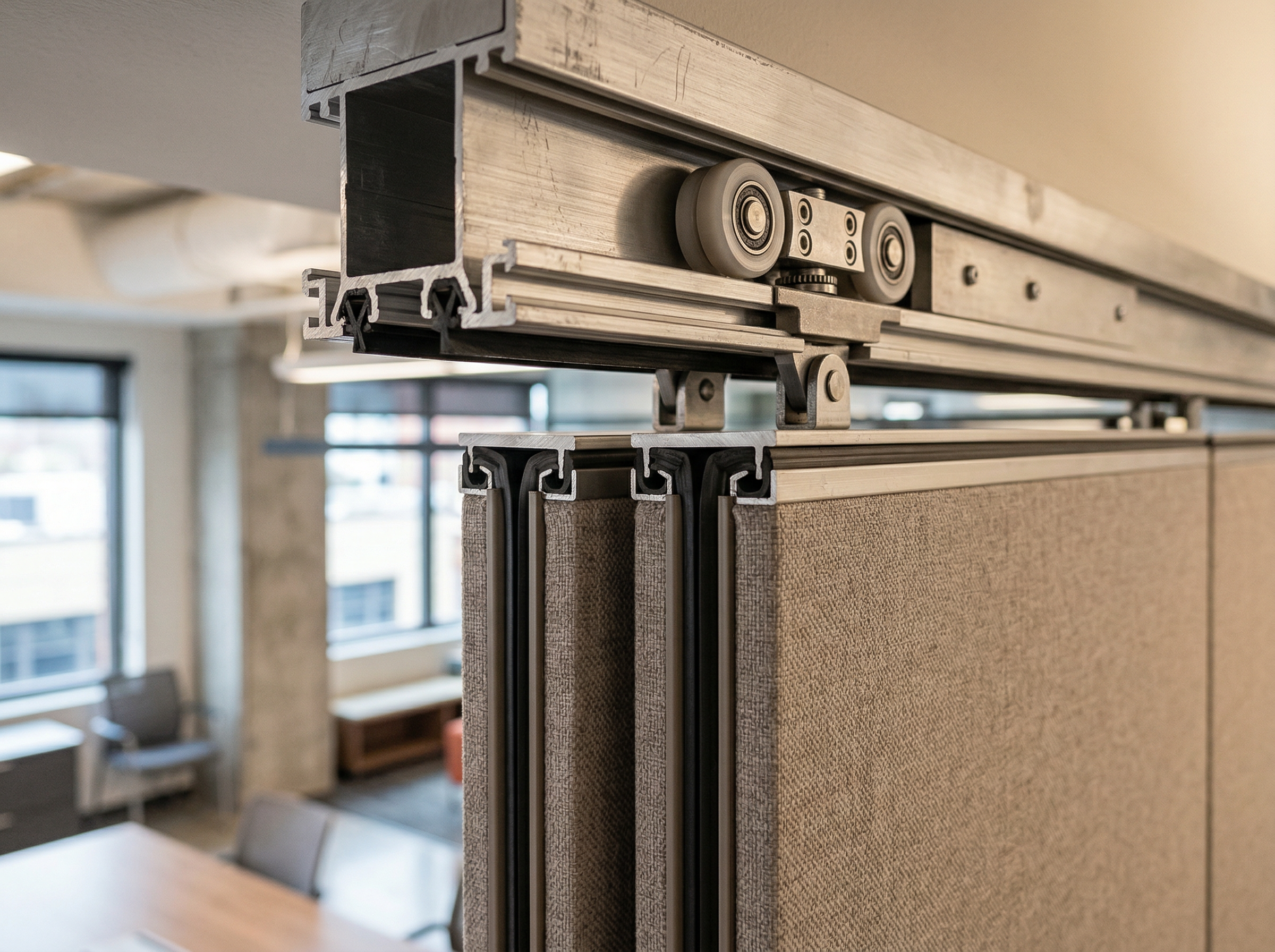 Precision engineering of movable wall track and panel system showing quality construction